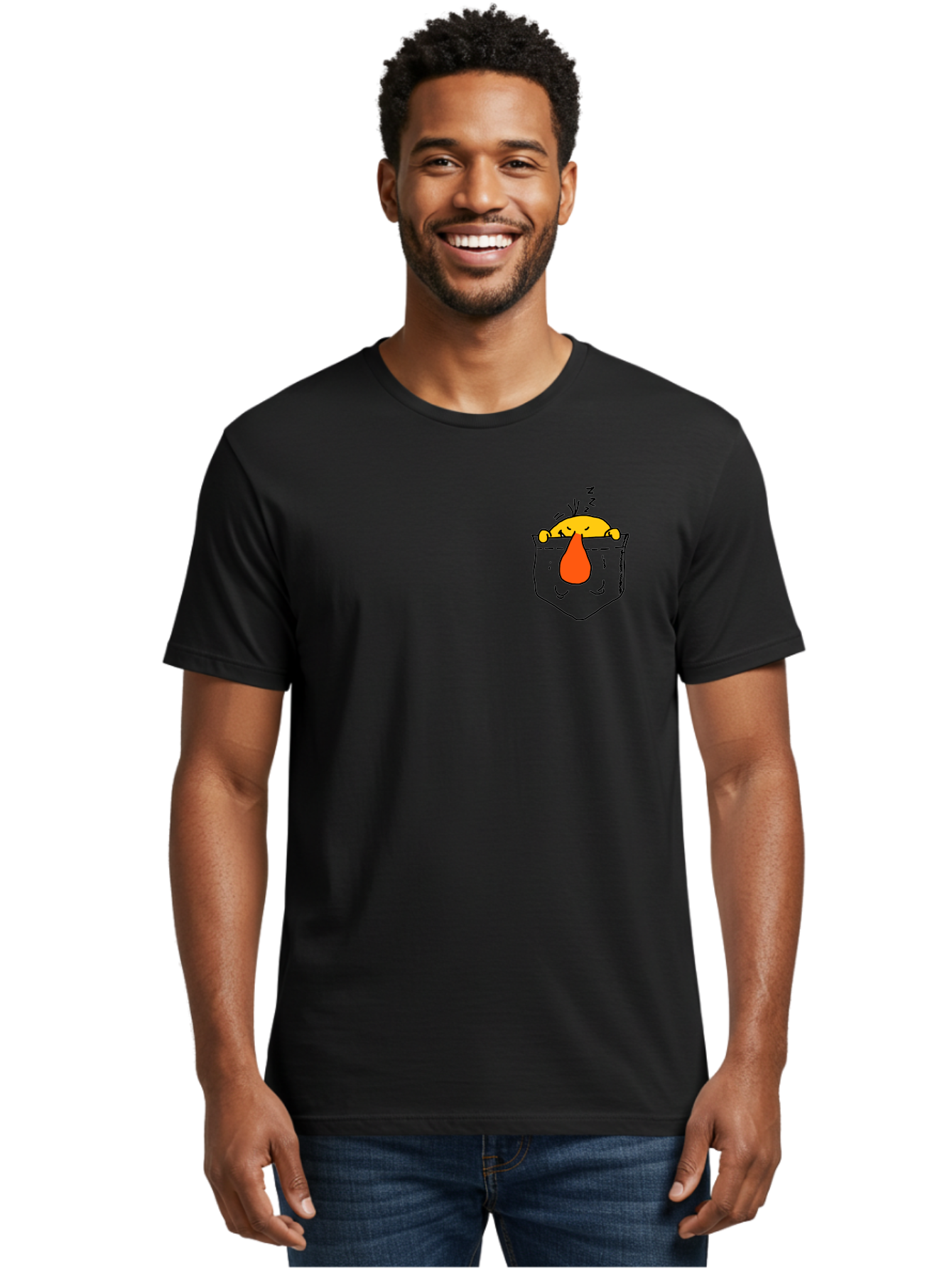 Pocket-Chicken Men'S Graphic Tee, 100% Cotton, Comfortable Casual Summer Wear, Machine Washable, Cartoon Chicken, Crying Face, Pocket Illustration, Orange Teardrop, Emotional Expression, Simple Doodle, Quirky Design, Funny Character - Aaa114 14
