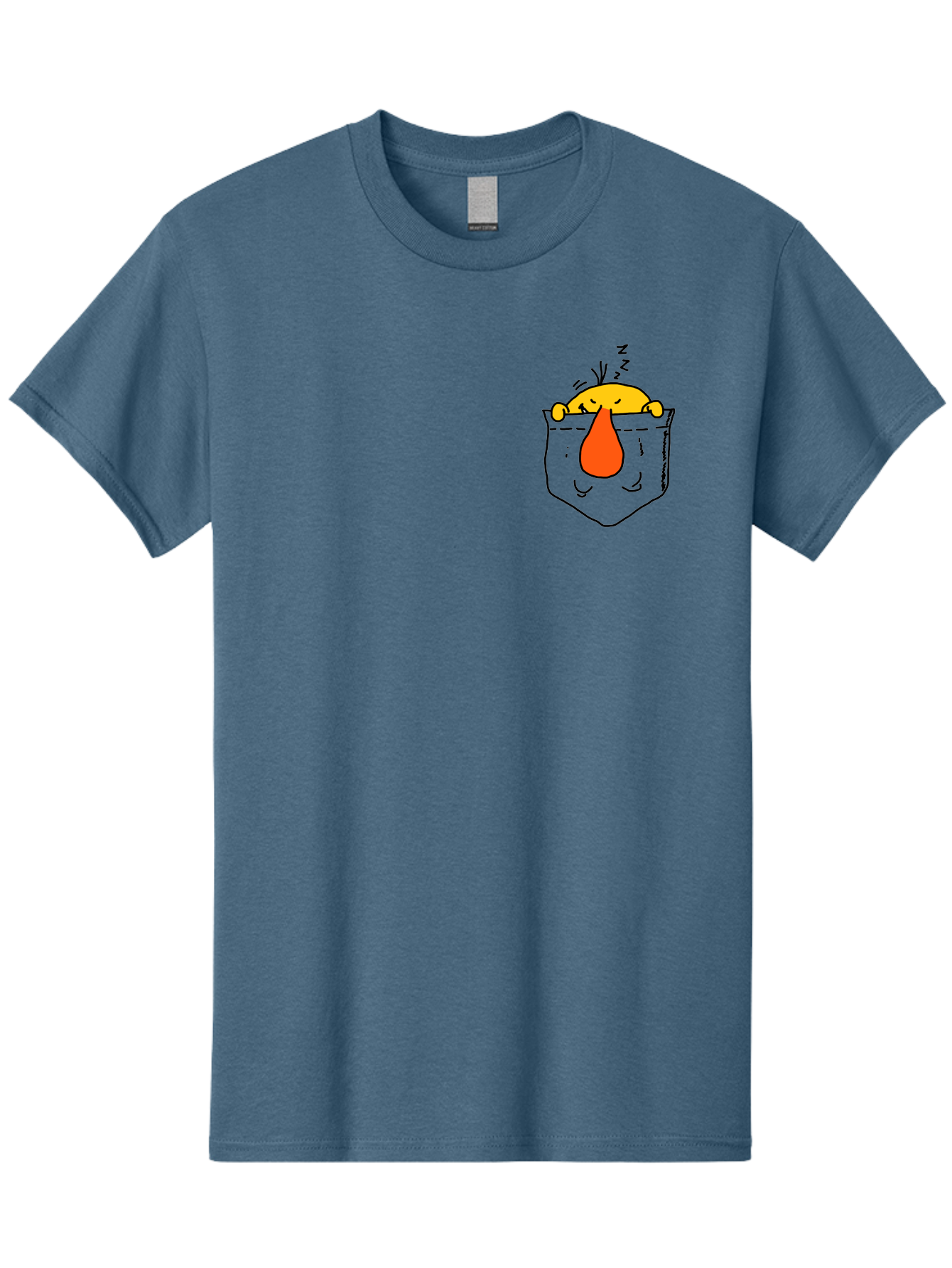 Pocket-Chicken Men'S Graphic Tee, 100% Cotton, Comfortable Casual Summer Wear, Machine Washable, Cartoon Chicken, Crying Face, Pocket Illustration, Orange Teardrop, Emotional Expression, Simple Doodle, Quirky Design, Funny Character - Aaa114 25