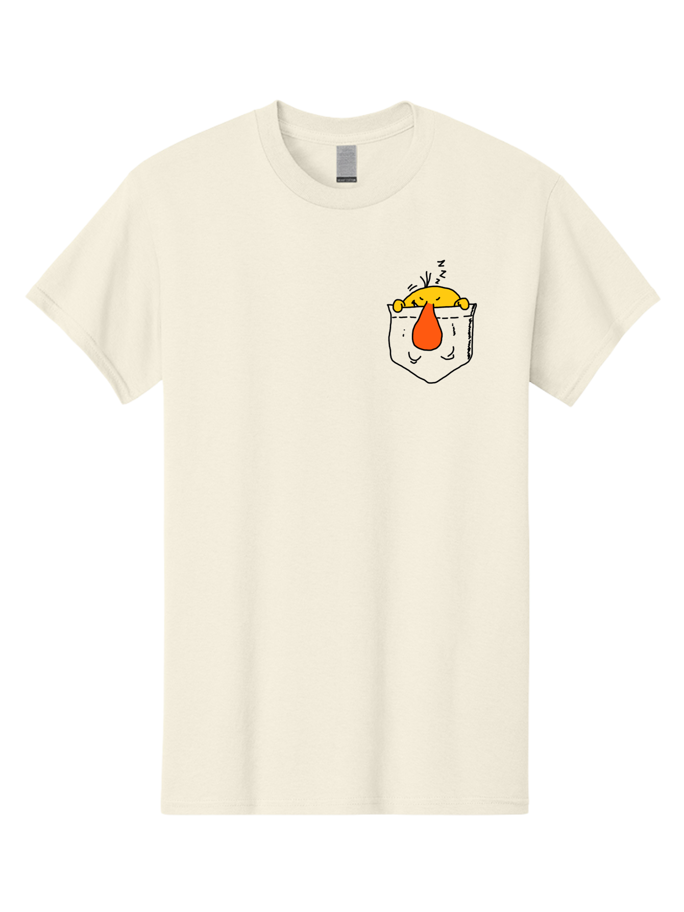 Pocket-Chicken Men'S Graphic Tee, 100% Cotton, Comfortable Casual Summer Wear, Machine Washable, Cartoon Chicken, Crying Face, Pocket Illustration, Orange Teardrop, Emotional Expression, Simple Doodle, Quirky Design, Funny Character - Aaa114 21