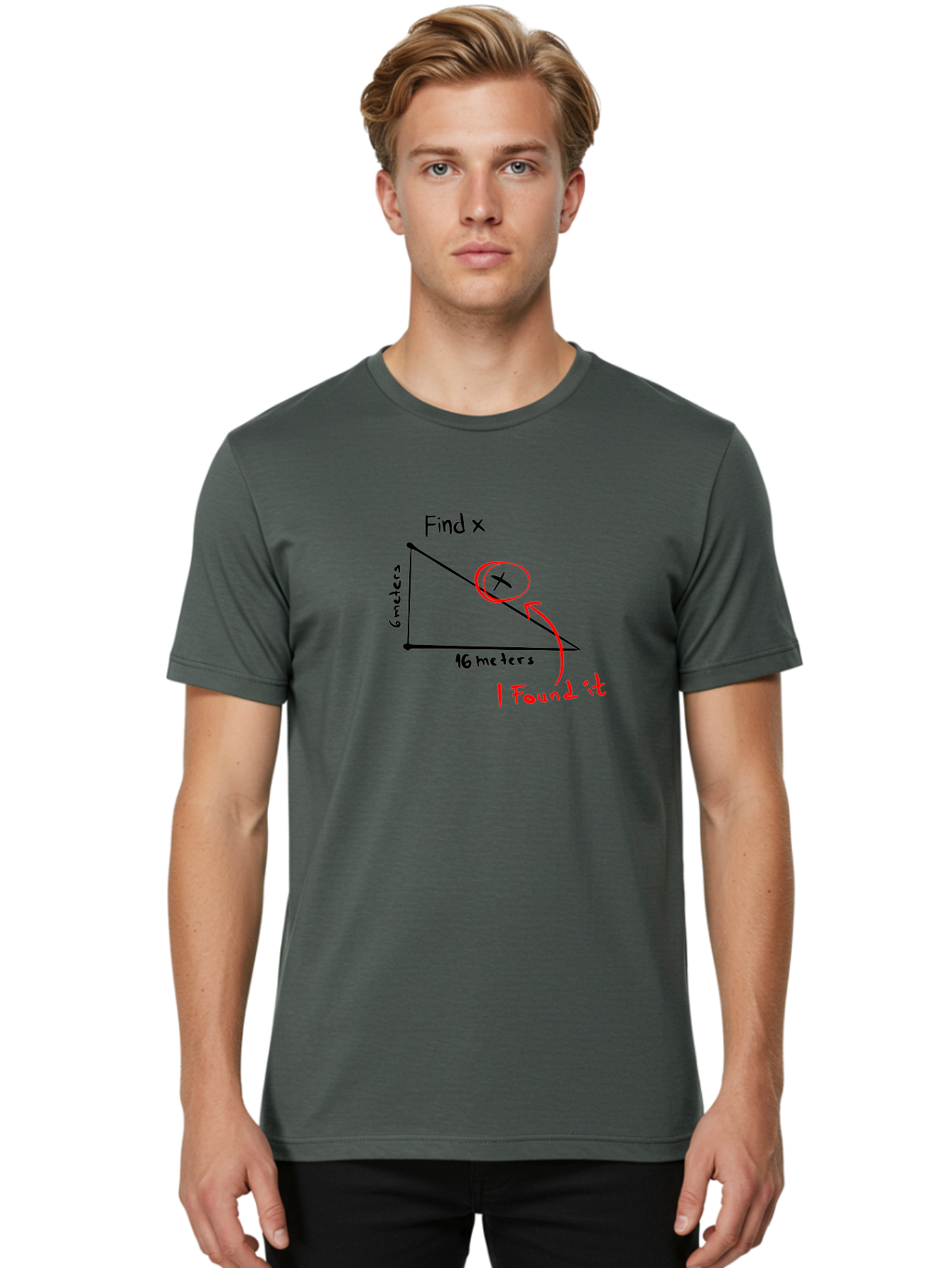 Right-Triangle-Problem Men'S Graphic Tee, 100% Cotton, Comfortable Casual Summer Wear, Machine Washable, Right Triangle, 6 Meters, 16 Meters, Find X, Pythagorean Theorem, Geometry Problem, Trigonometry, Math Exercise, Solve For X - Aaa115 8