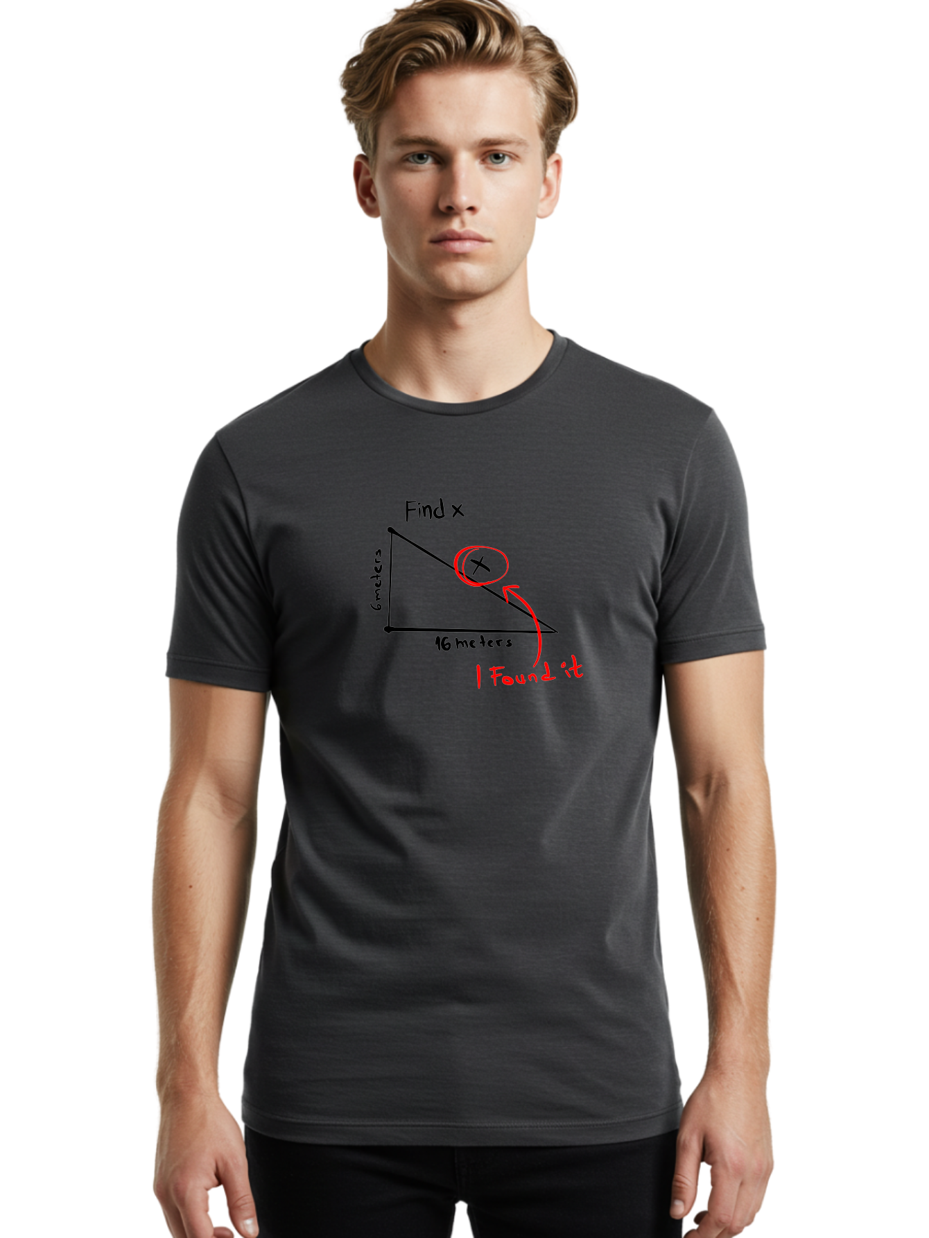 Right-Triangle-Problem Men'S Graphic Tee, 100% Cotton, Comfortable Casual Summer Wear, Machine Washable, Right Triangle, 6 Meters, 16 Meters, Find X, Pythagorean Theorem, Geometry Problem, Trigonometry, Math Exercise, Solve For X - Aaa115 10