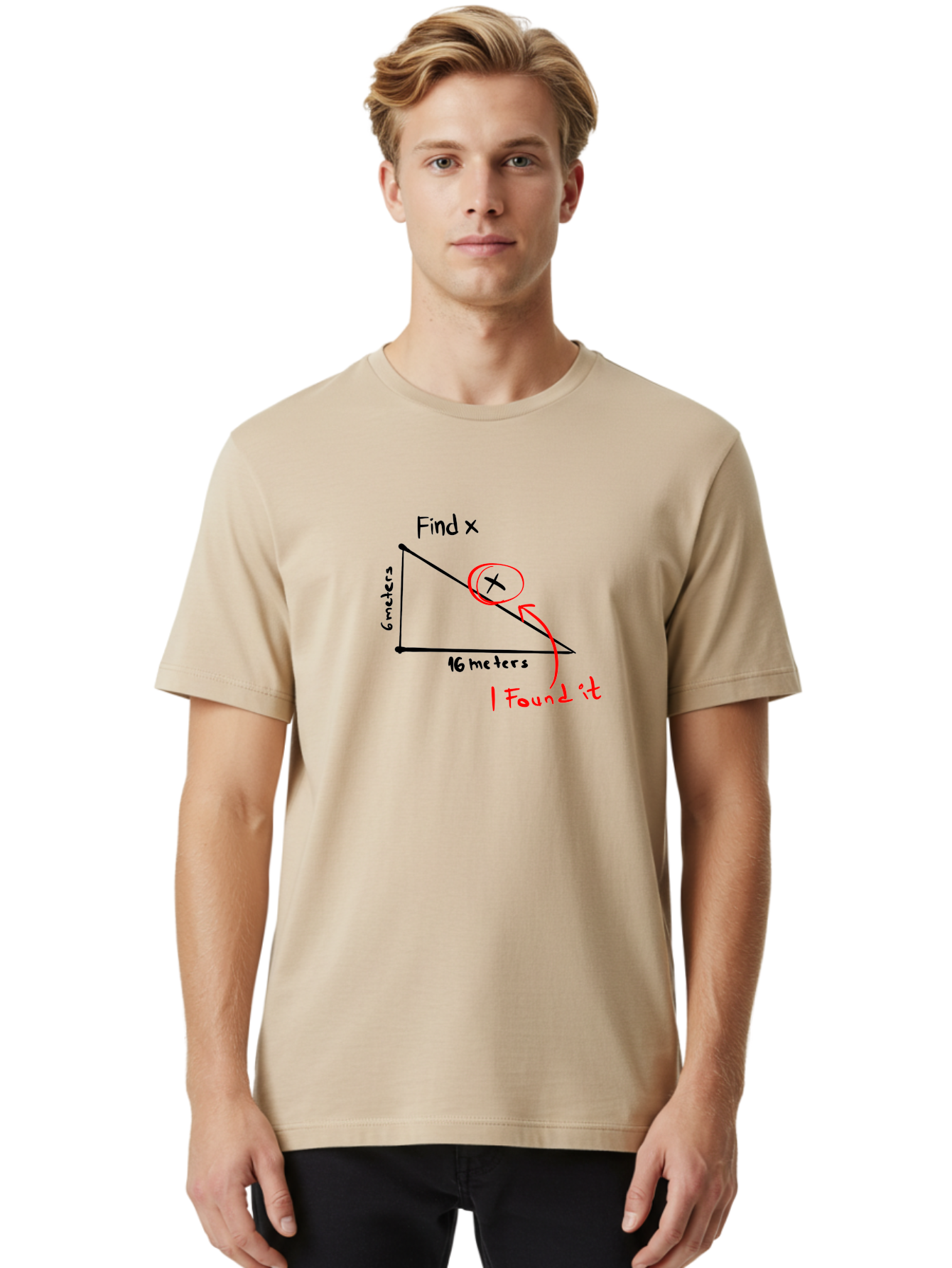 Right-Triangle-Problem Men'S Graphic Tee, 100% Cotton, Comfortable Casual Summer Wear, Machine Washable, Right Triangle, 6 Meters, 16 Meters, Find X, Pythagorean Theorem, Geometry Problem, Trigonometry, Math Exercise, Solve For X - Aaa115 24