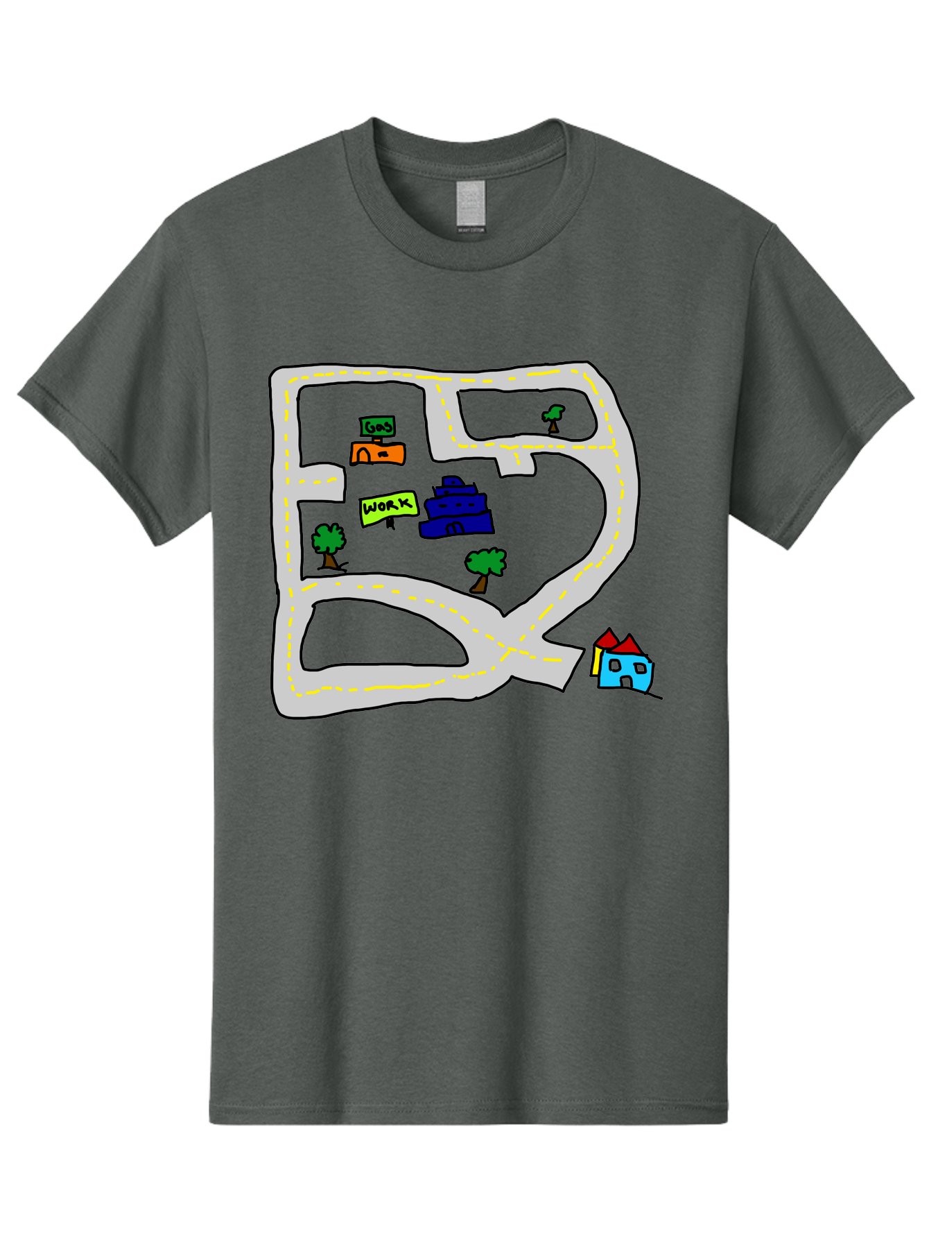 Road-Map Men'S Graphic Tee, 100% Cotton, Comfortable Casual Summer Wear, Machine Washable, Road To Work, Home Sweet Home, Daily Commute, Office Building, Daily Routine, Morning Journey - Aaa116 29
