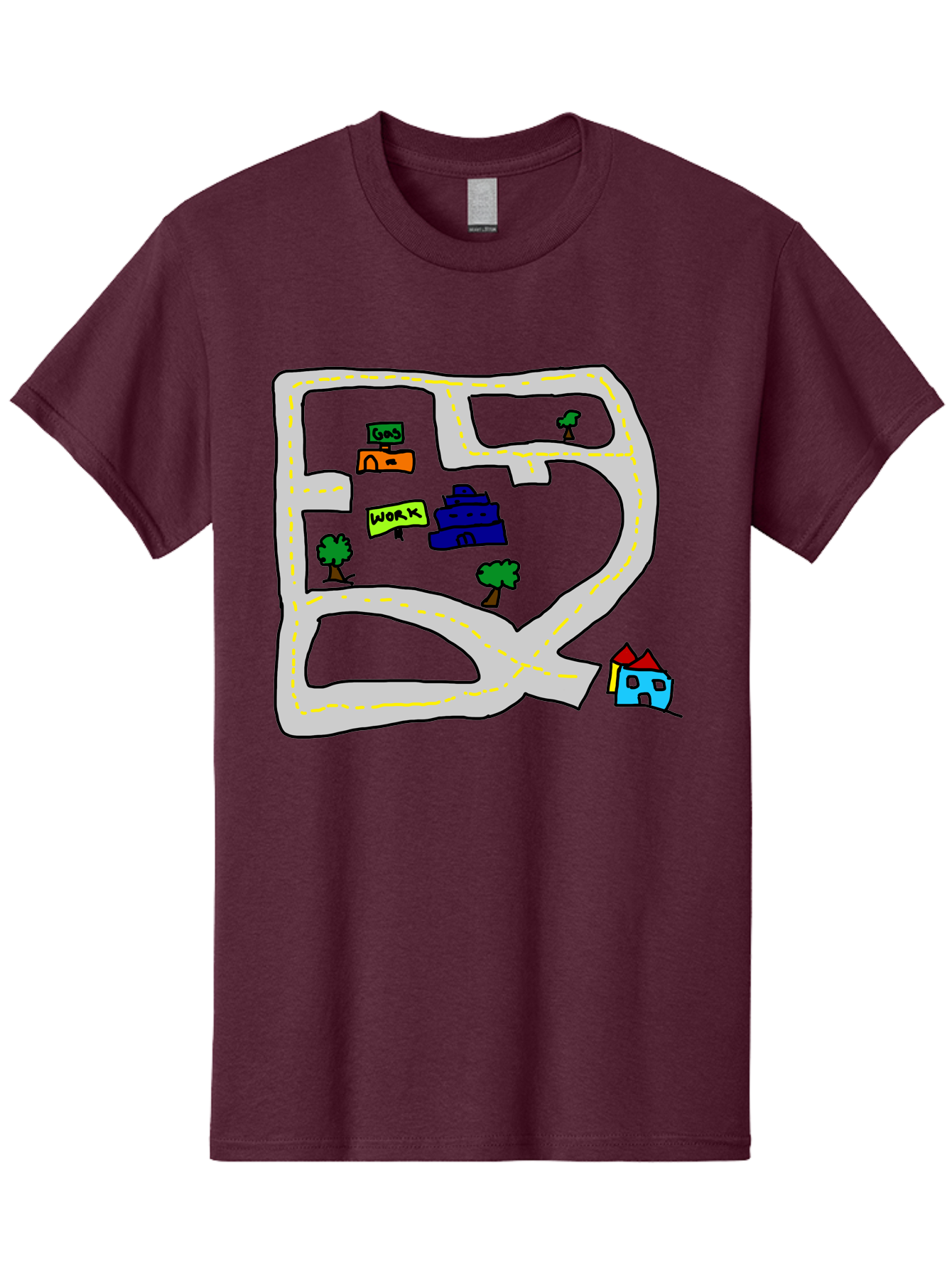 Road-Map Men'S Graphic Tee, 100% Cotton, Comfortable Casual Summer Wear, Machine Washable, Road To Work, Home Sweet Home, Daily Commute, Office Building, Daily Routine, Morning Journey - Aaa116 21