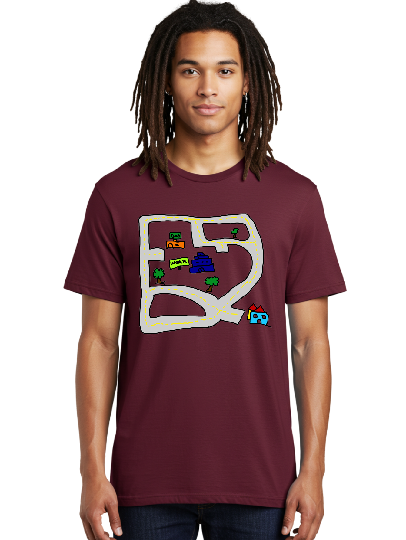 Road-Map Men'S Graphic Tee, 100% Cotton, Comfortable Casual Summer Wear, Machine Washable, Road To Work, Home Sweet Home, Daily Commute, Office Building, Daily Routine, Morning Journey - Aaa116 22