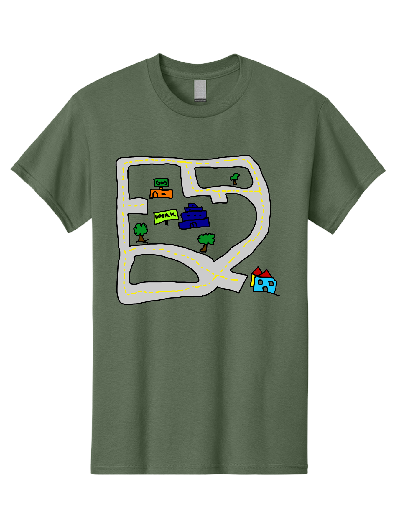 Road-Map Men'S Graphic Tee, 100% Cotton, Comfortable Casual Summer Wear, Machine Washable, Road To Work, Home Sweet Home, Daily Commute, Office Building, Daily Routine, Morning Journey - Aaa116 5