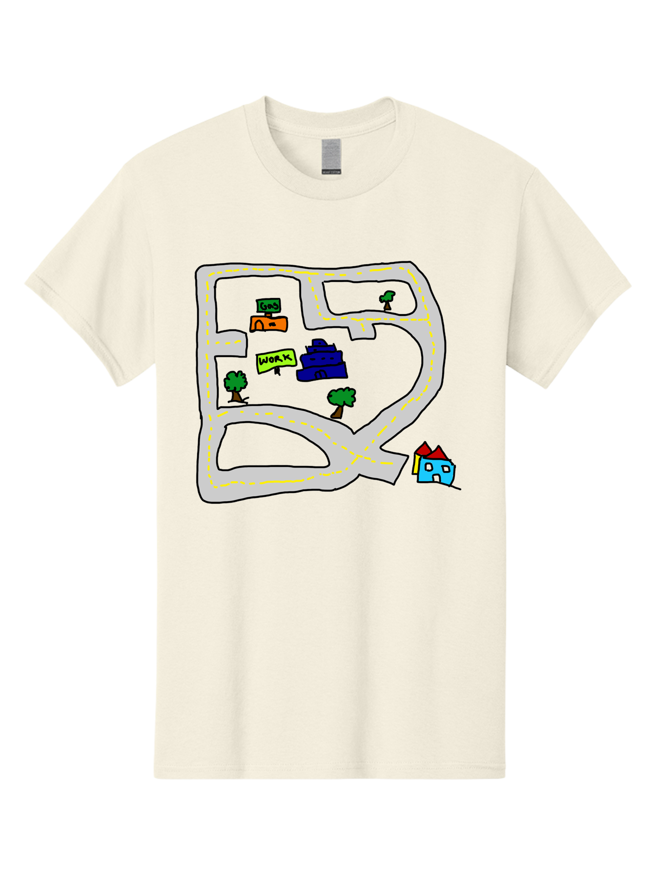 Road-Map Men'S Graphic Tee, 100% Cotton, Comfortable Casual Summer Wear, Machine Washable, Road To Work, Home Sweet Home, Daily Commute, Office Building, Daily Routine, Morning Journey - Aaa116 7
