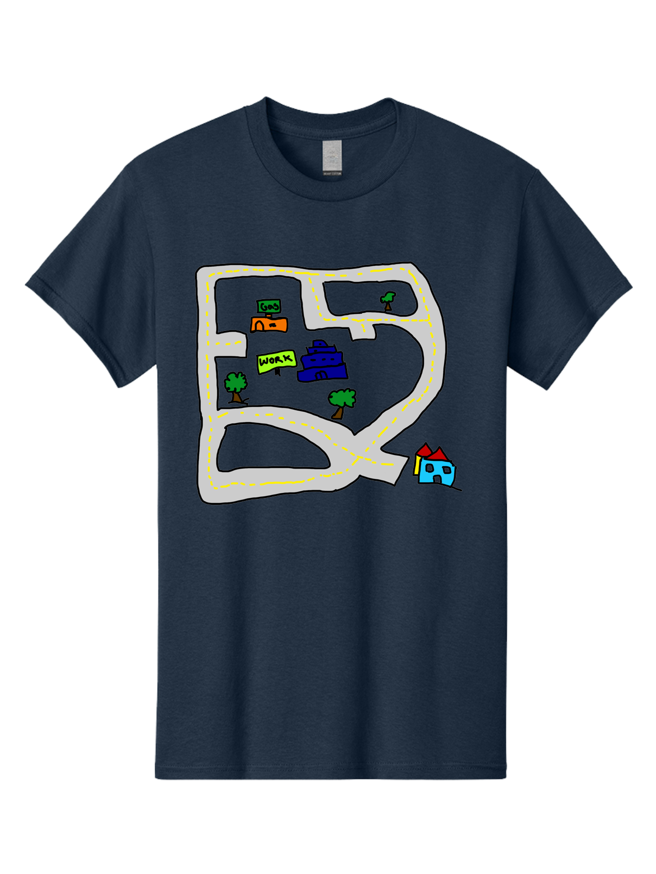 Road-Map Men'S Graphic Tee, 100% Cotton, Comfortable Casual Summer Wear, Machine Washable, Road To Work, Home Sweet Home, Daily Commute, Office Building, Daily Routine, Morning Journey - Aaa116 9