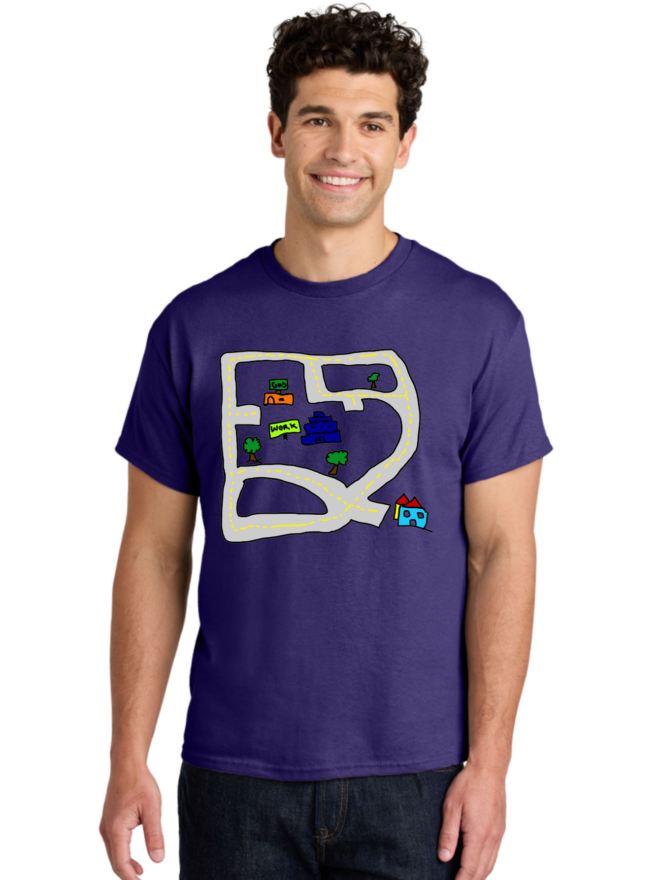 Road-Map Men'S Graphic Tee, 100% Cotton, Comfortable Casual Summer Wear, Machine Washable, Road To Work, Home Sweet Home, Daily Commute, Office Building, Daily Routine, Morning Journey - Aaa116 12