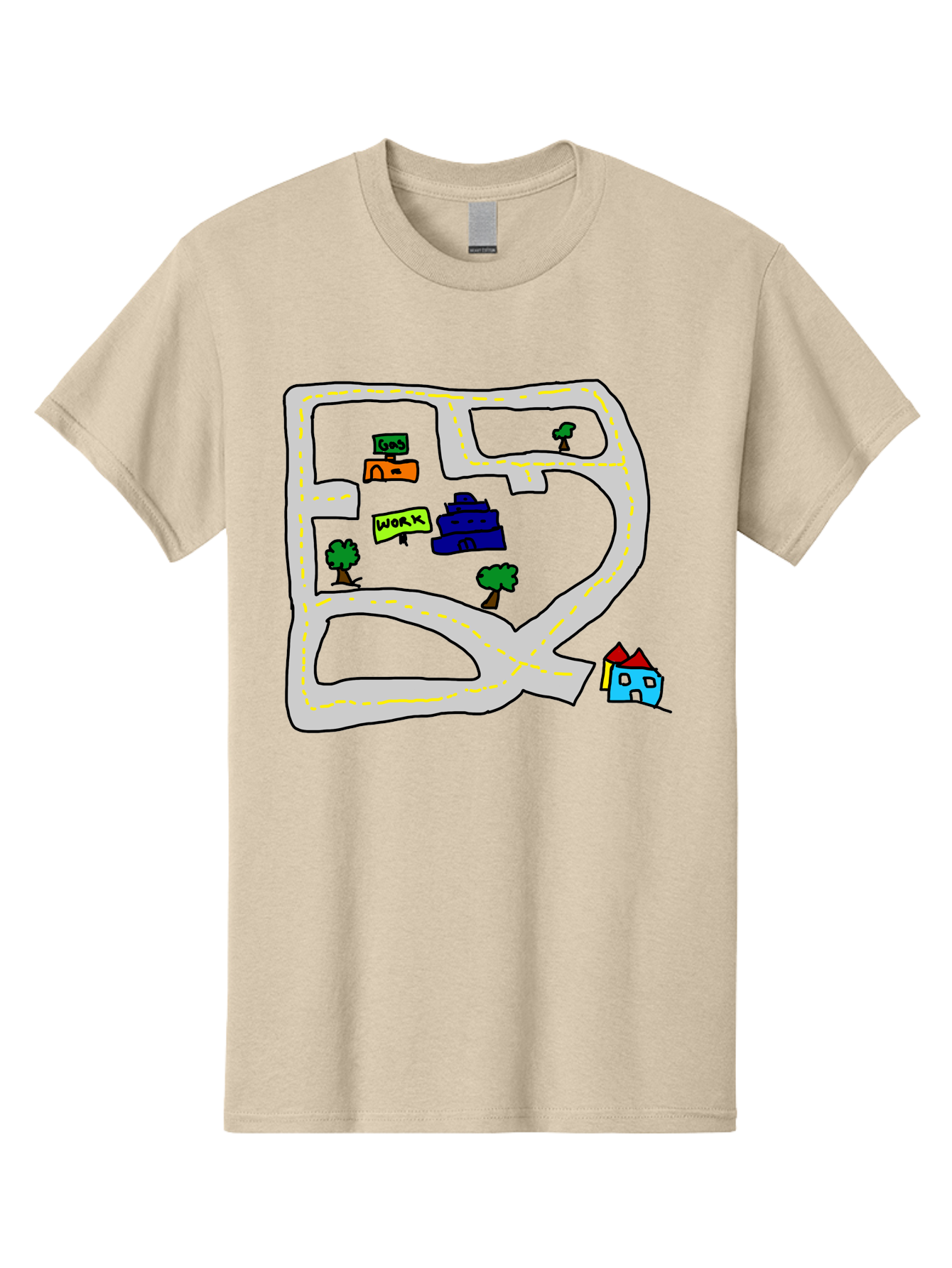 Road-Map Men'S Graphic Tee, 100% Cotton, Comfortable Casual Summer Wear, Machine Washable, Road To Work, Home Sweet Home, Daily Commute, Office Building, Daily Routine, Morning Journey - Aaa116 27