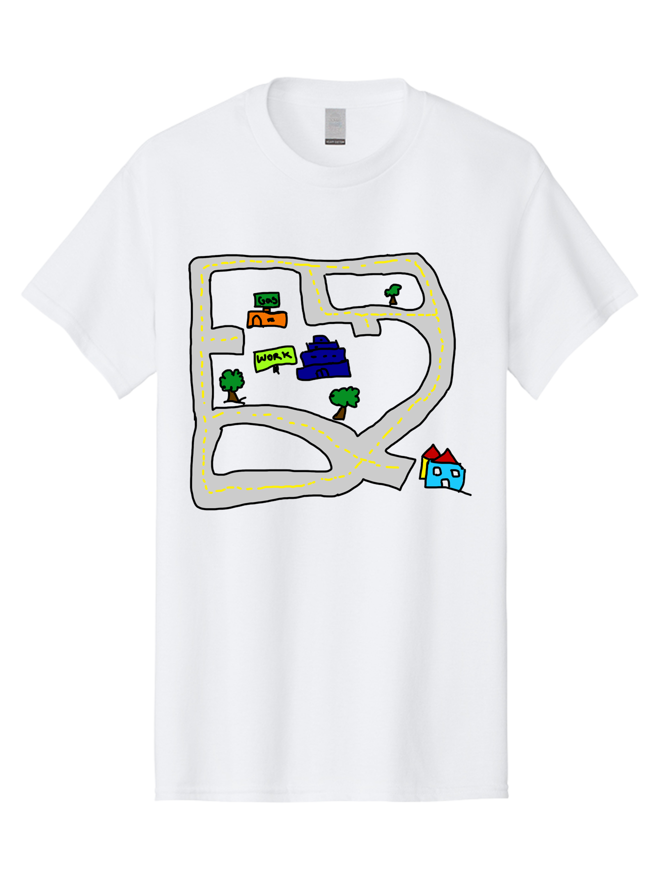 Road-Map Men'S Graphic Tee, 100% Cotton, Comfortable Casual Summer Wear, Machine Washable, Road To Work, Home Sweet Home, Daily Commute, Office Building, Daily Routine, Morning Journey - Aaa116 15