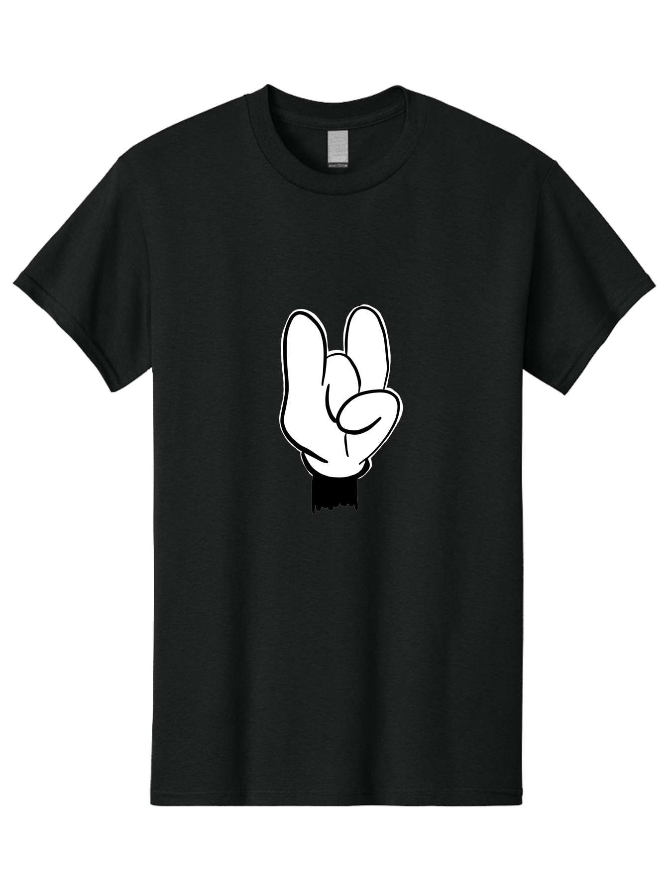 Rock-On-Hand Men'S Graphic Tee, 100% Cotton, Comfortable Casual Summer Wear, Machine Washable, Hand Gesture, Peace Sign, Cartoon Illustration, White Hand, Black Sleeve, Simple Design, Symbol Of Peace, Illustration Art, Graphic Design - Aaa117 3