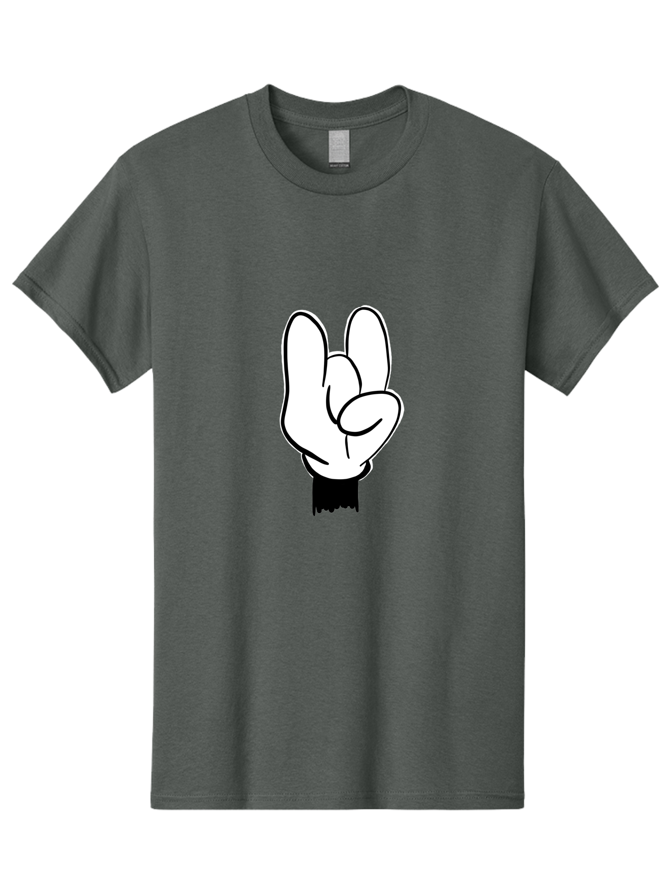 Rock-On-Hand Men'S Graphic Tee, 100% Cotton, Comfortable Casual Summer Wear, Machine Washable, Hand Gesture, Peace Sign, Cartoon Illustration, White Hand, Black Sleeve, Simple Design, Symbol Of Peace, Illustration Art, Graphic Design - Aaa117 21