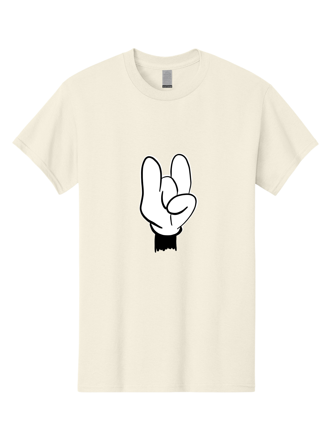Rock-On-Hand Men'S Graphic Tee, 100% Cotton, Comfortable Casual Summer Wear, Machine Washable, Hand Gesture, Peace Sign, Cartoon Illustration, White Hand, Black Sleeve, Simple Design, Symbol Of Peace, Illustration Art, Graphic Design - Aaa117 23