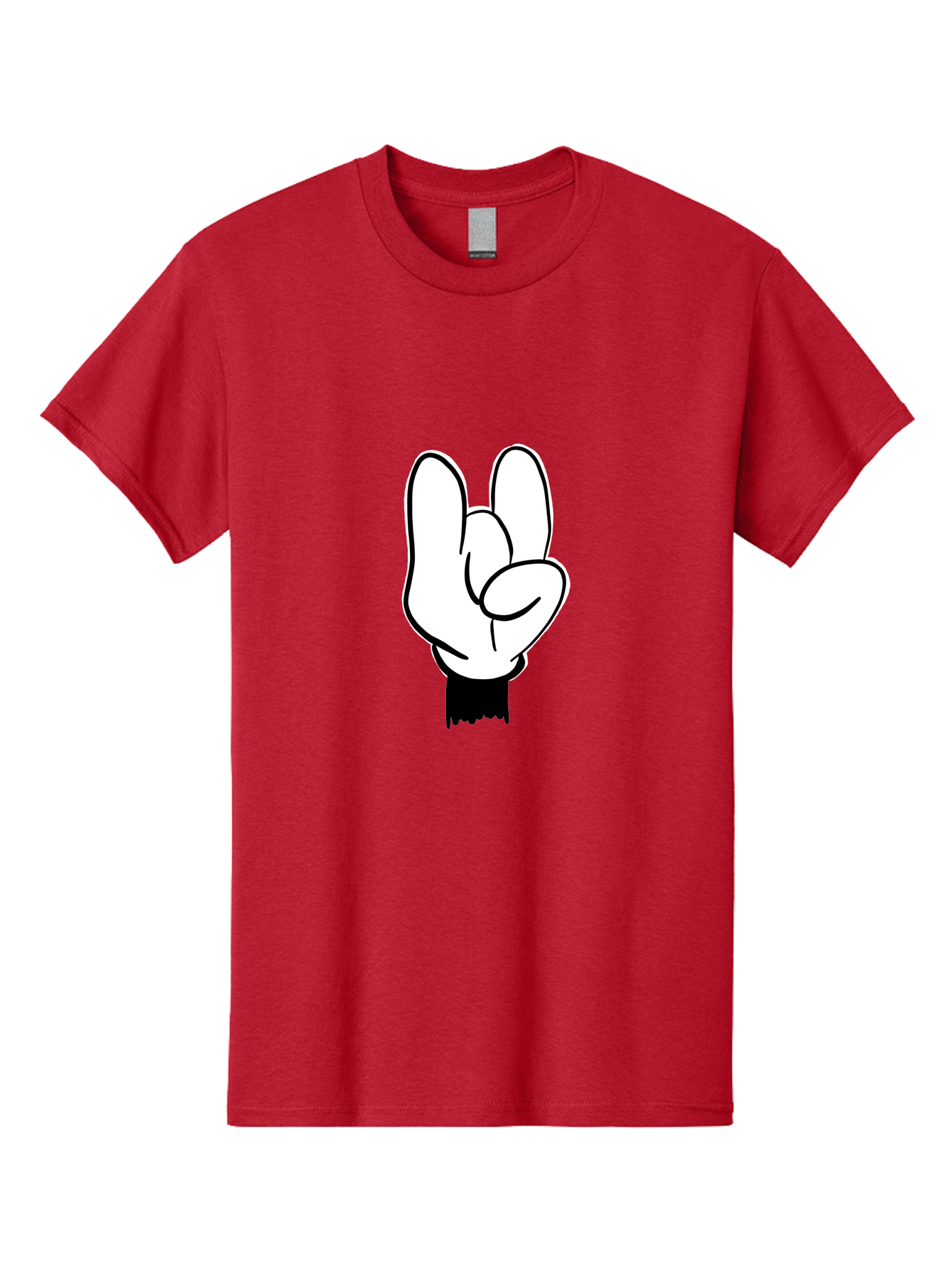 Rock-On-Hand Men'S Graphic Tee, 100% Cotton, Comfortable Casual Summer Wear, Machine Washable, Hand Gesture, Peace Sign, Cartoon Illustration, White Hand, Black Sleeve, Simple Design, Symbol Of Peace, Illustration Art, Graphic Design - Aaa117 17