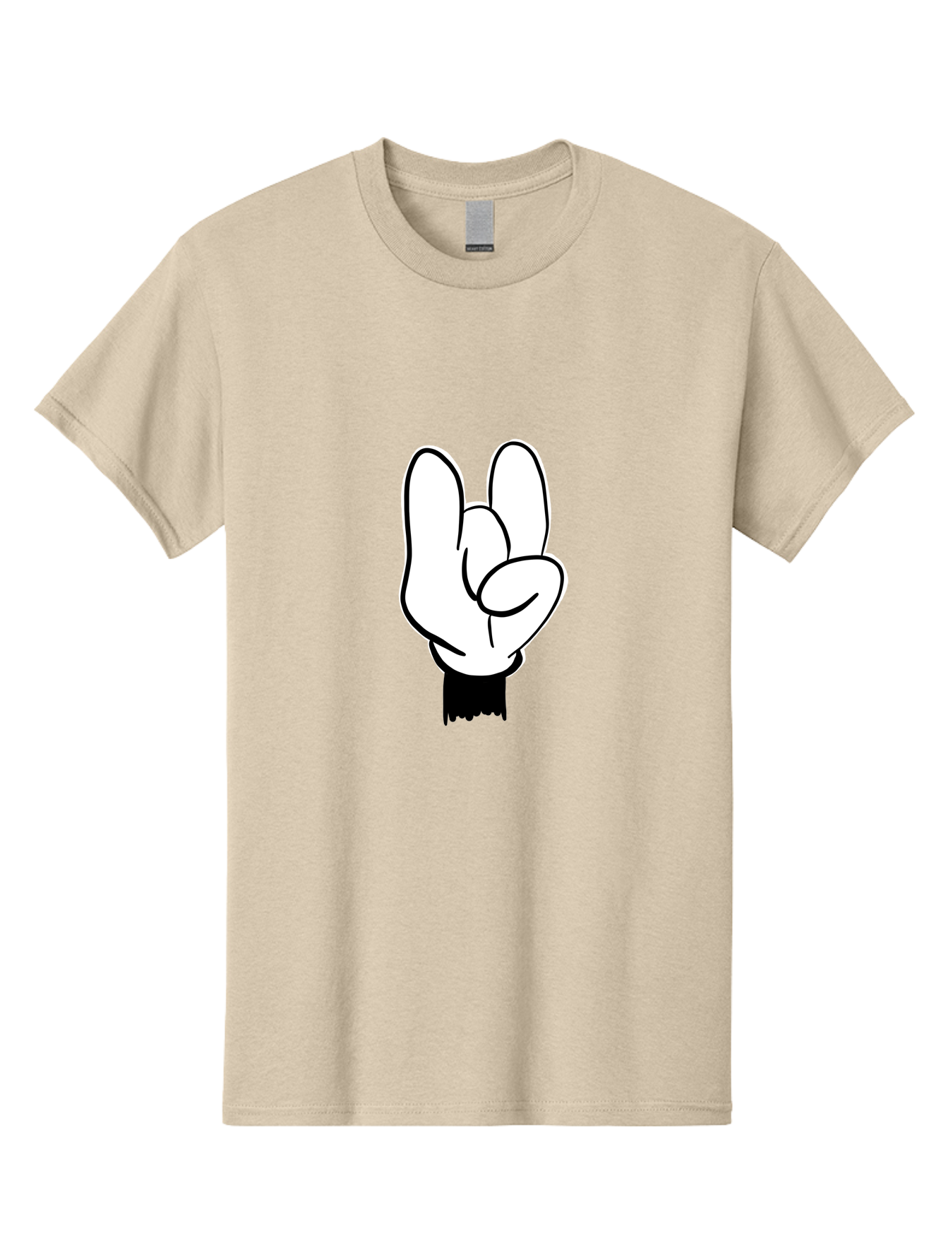 Rock-On-Hand Men'S Graphic Tee, 100% Cotton, Comfortable Casual Summer Wear, Machine Washable, Hand Gesture, Peace Sign, Cartoon Illustration, White Hand, Black Sleeve, Simple Design, Symbol Of Peace, Illustration Art, Graphic Design - Aaa117 25