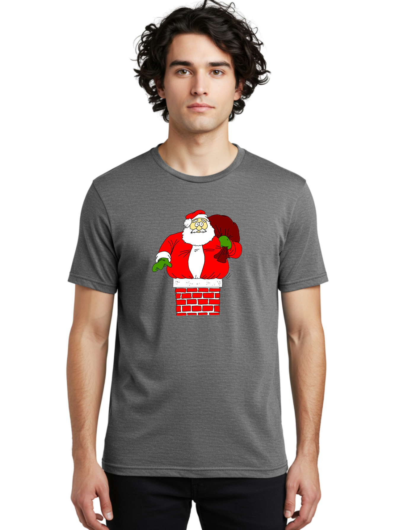 Santa-Claus Men'S Graphic Tee, 100% Cotton, Comfortable Casual Summer Wear, Machine Washable, Santa Claus Emerging From A Chimney, Christmas Magic, Festive Season, Holiday Cheer, Jolly Old Man, Gift Giving, Red Suit, White Beard, - Aaa118 14