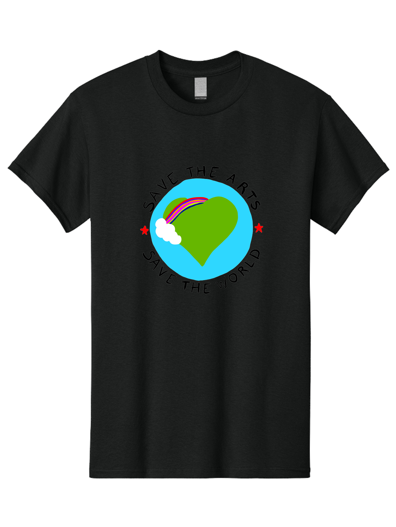 Save-The-Arts-Save-The-World Men'S Graphic Tee, 100% Cotton, Comfortable Casual Summer Wear, Machine Washable, Heart-Shaped Earth, Rainbow, Cloud, Save The Arts, Save The World, Creative Expression, Artistic Activism, - Aaa120 5