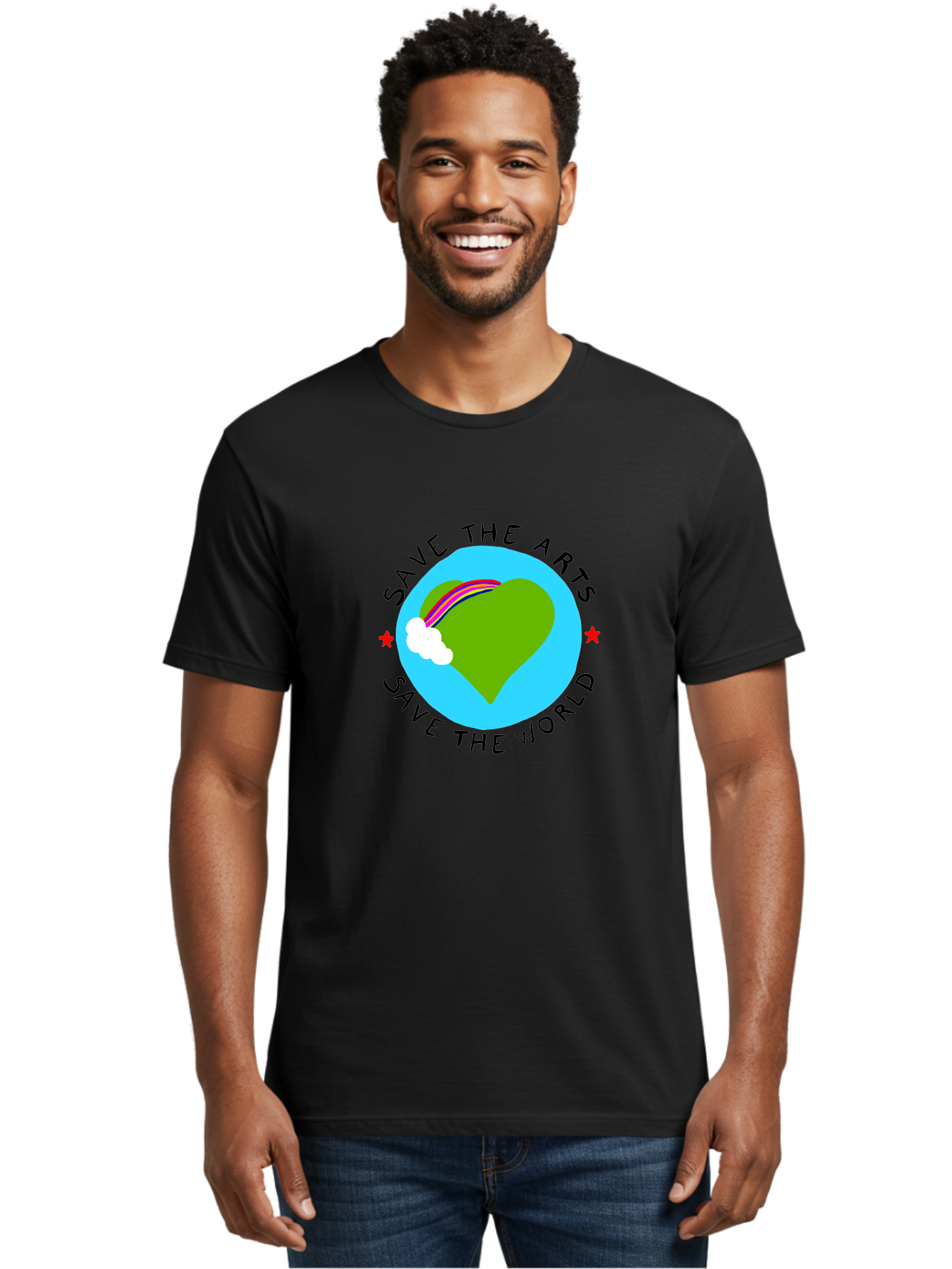Save-The-Arts-Save-The-World Men'S Graphic Tee, 100% Cotton, Comfortable Casual Summer Wear, Machine Washable, Heart-Shaped Earth, Rainbow, Cloud, Save The Arts, Save The World, Creative Expression, Artistic Activism, - Aaa120 6