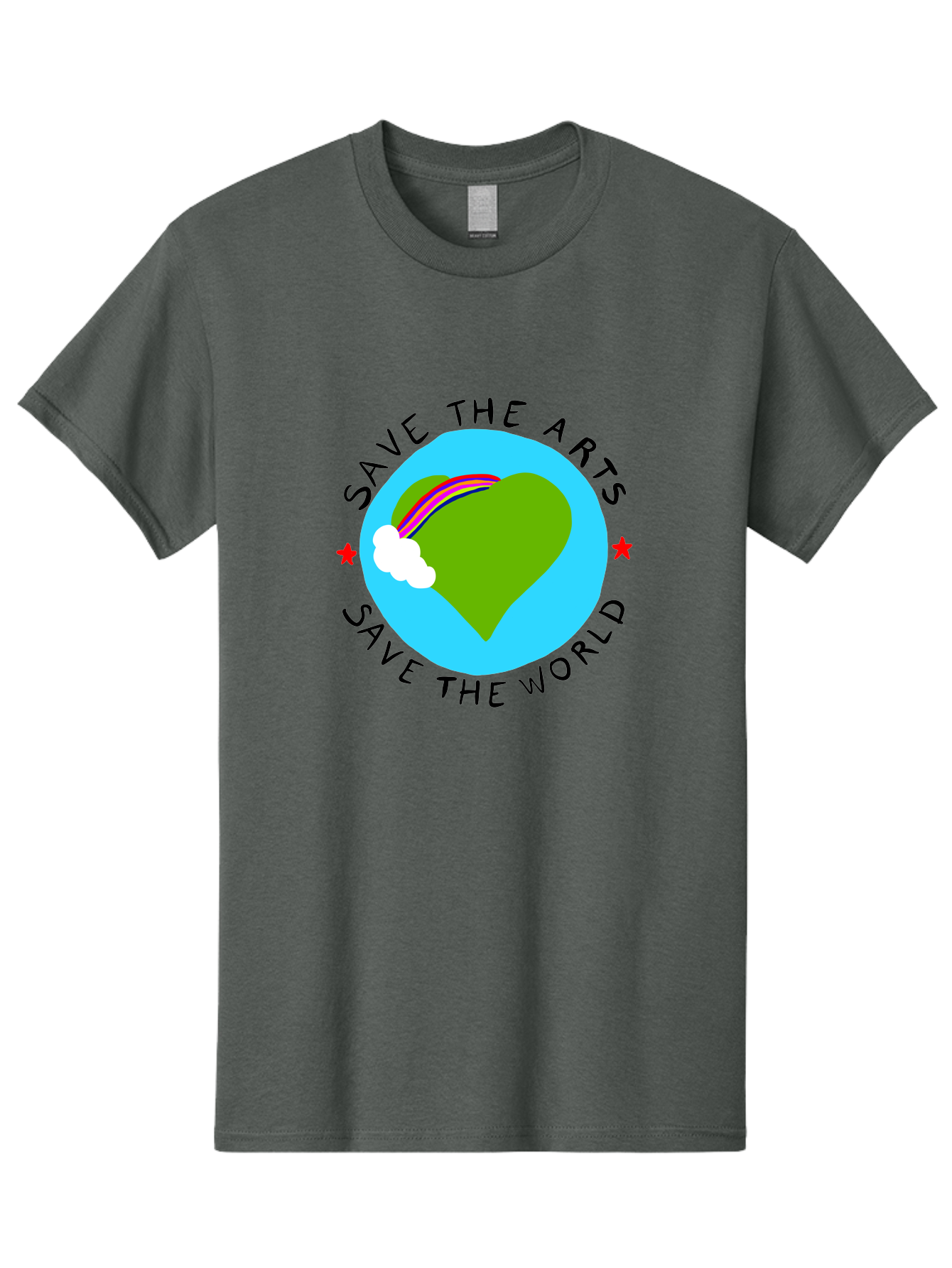 Save-The-Arts-Save-The-World Men'S Graphic Tee, 100% Cotton, Comfortable Casual Summer Wear, Machine Washable, Heart-Shaped Earth, Rainbow, Cloud, Save The Arts, Save The World, Creative Expression, Artistic Activism, - Aaa120 13