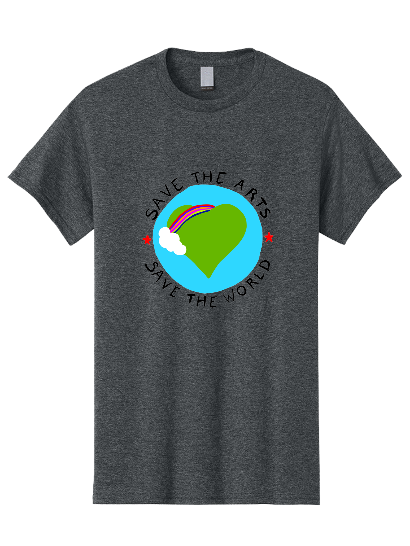 Save-The-Arts-Save-The-World Men'S Graphic Tee, 100% Cotton, Comfortable Casual Summer Wear, Machine Washable, Heart-Shaped Earth, Rainbow, Cloud, Save The Arts, Save The World, Creative Expression, Artistic Activism, - Aaa120 9