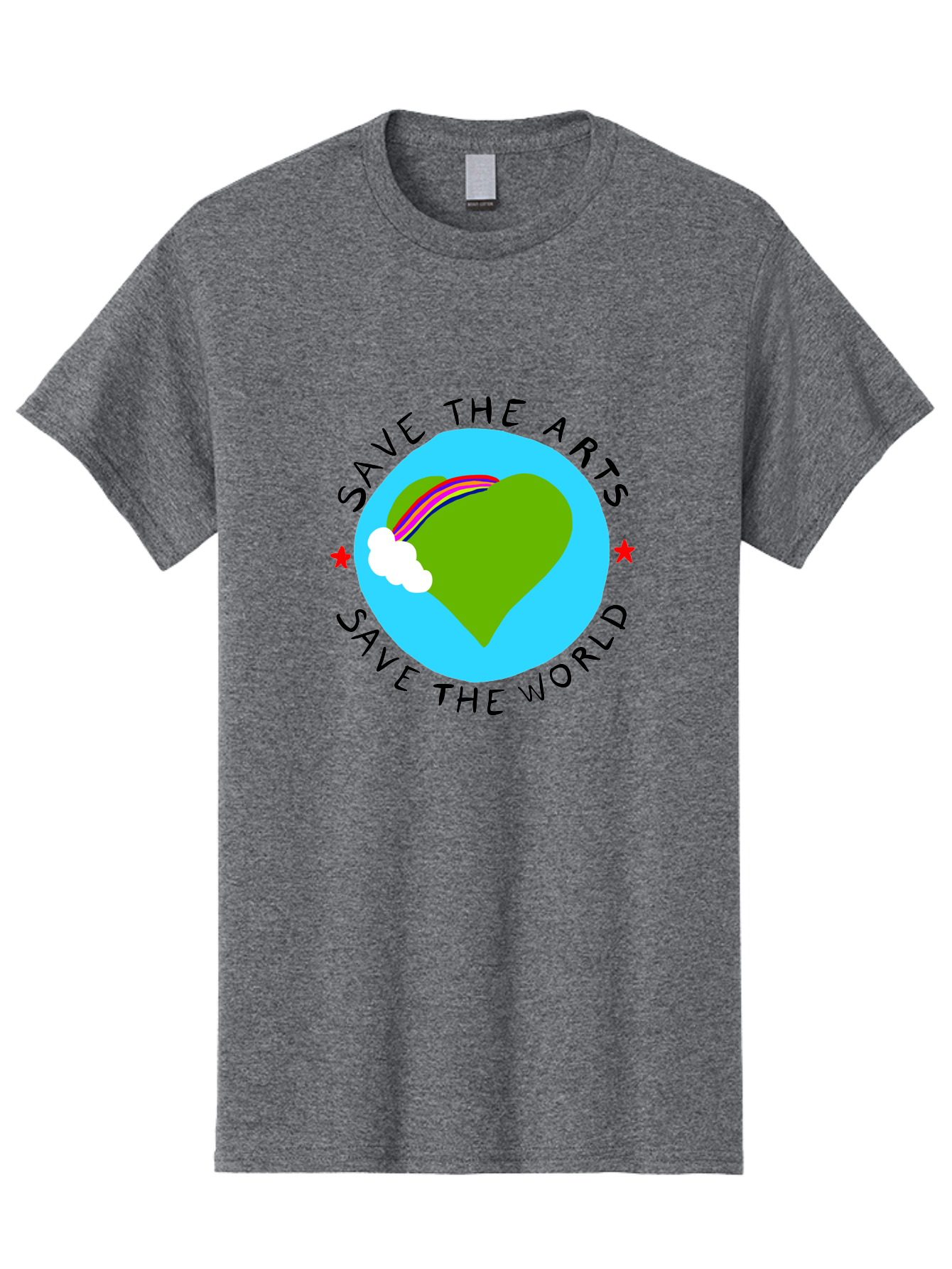 Save-The-Arts-Save-The-World Men'S Graphic Tee, 100% Cotton, Comfortable Casual Summer Wear, Machine Washable, Heart-Shaped Earth, Rainbow, Cloud, Save The Arts, Save The World, Creative Expression, Artistic Activism, - Aaa120 23