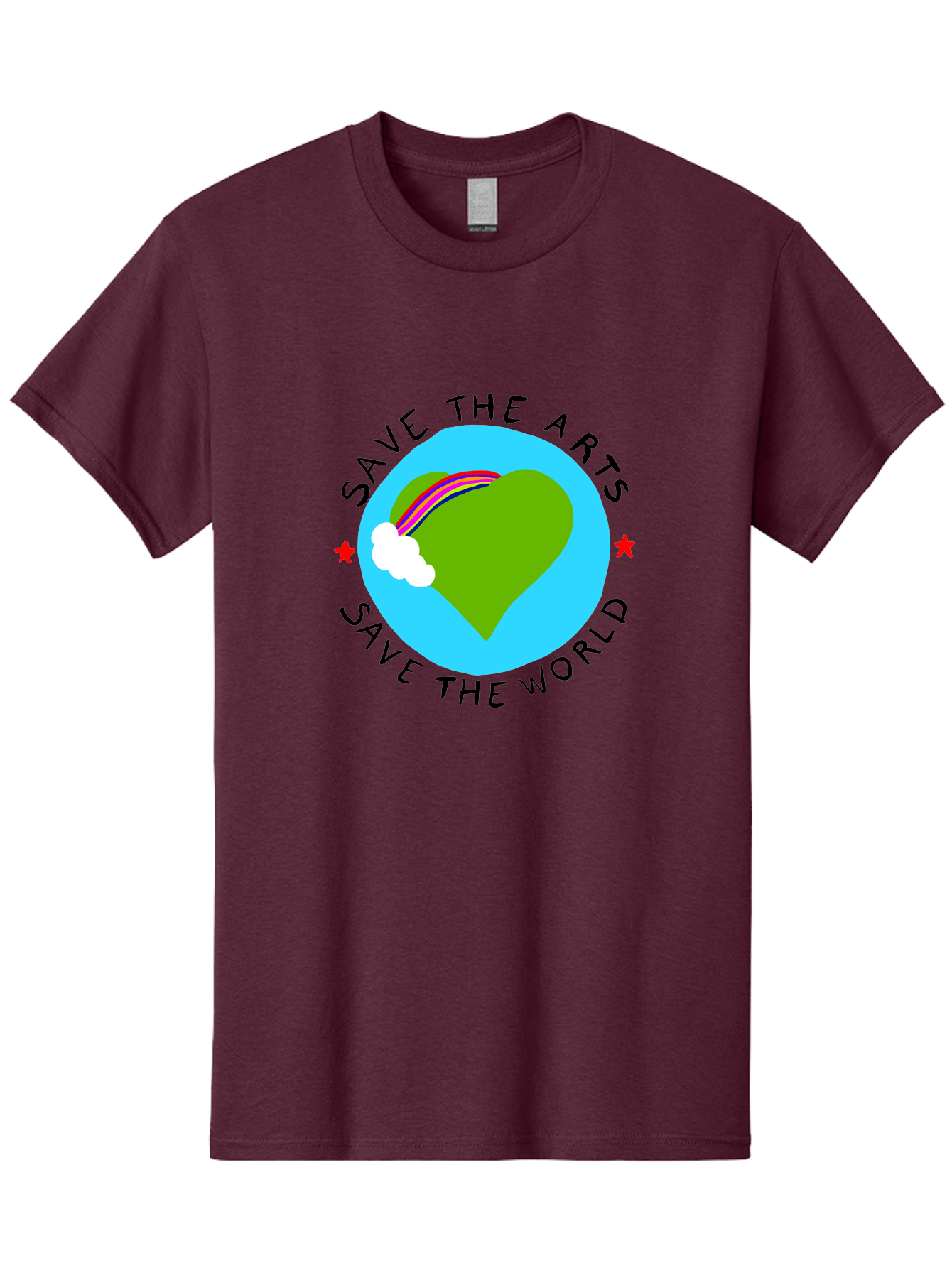 Save-The-Arts-Save-The-World Men'S Graphic Tee, 100% Cotton, Comfortable Casual Summer Wear, Machine Washable, Heart-Shaped Earth, Rainbow, Cloud, Save The Arts, Save The World, Creative Expression, Artistic Activism, - Aaa120 11