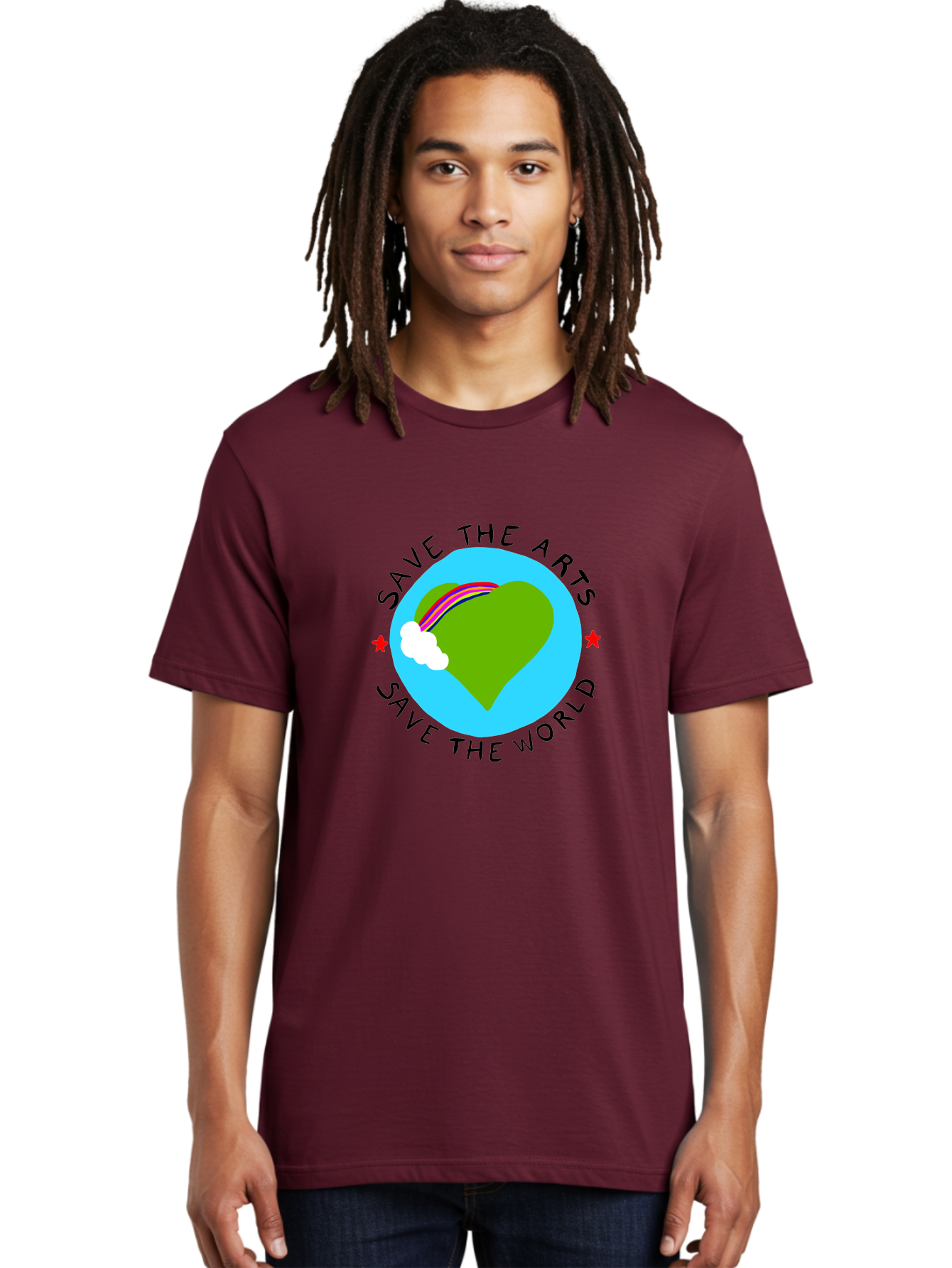 Save-The-Arts-Save-The-World Men'S Graphic Tee, 100% Cotton, Comfortable Casual Summer Wear, Machine Washable, Heart-Shaped Earth, Rainbow, Cloud, Save The Arts, Save The World, Creative Expression, Artistic Activism, - Aaa120 12