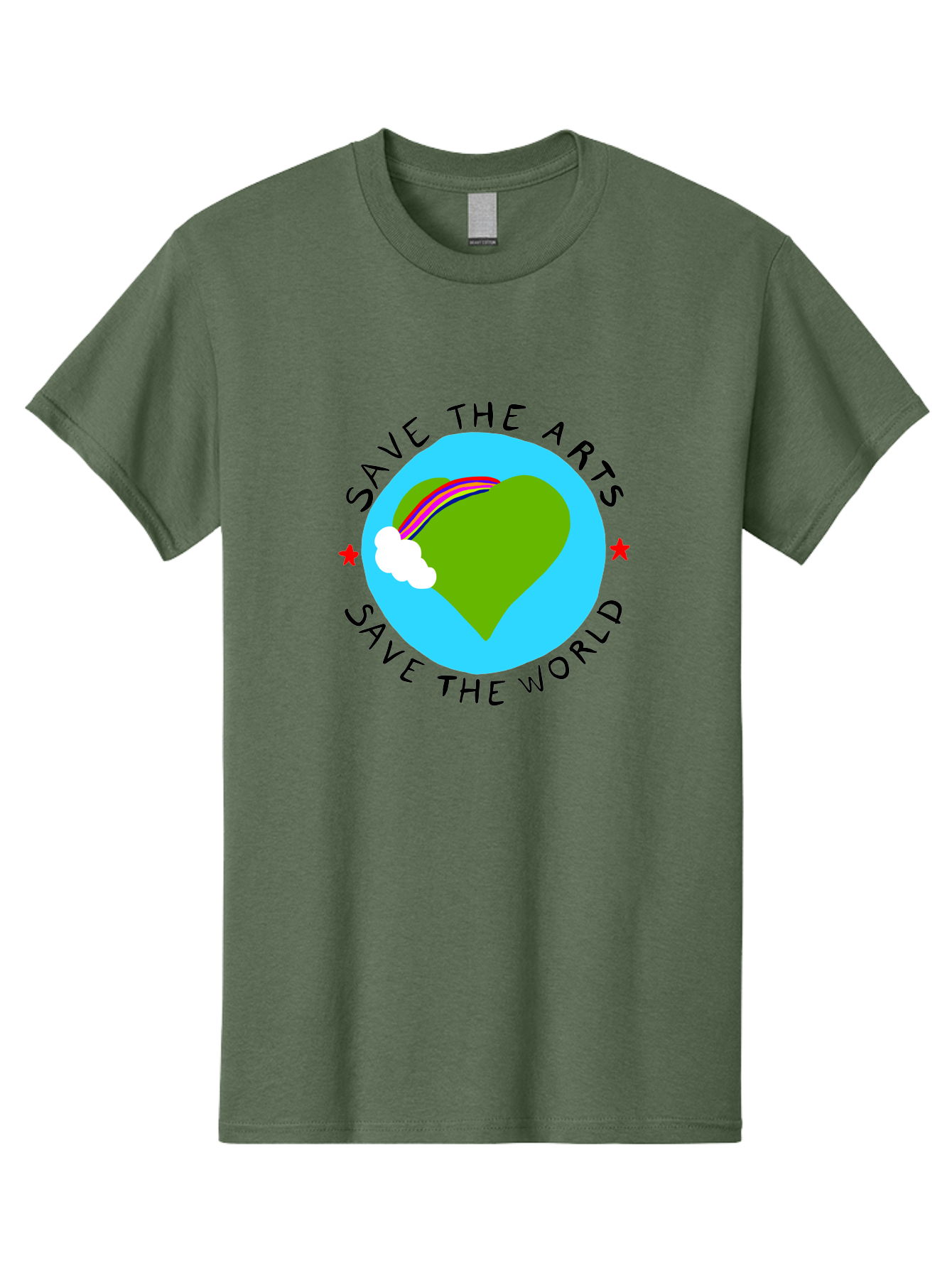 Save-The-Arts-Save-The-World Men'S Graphic Tee, 100% Cotton, Comfortable Casual Summer Wear, Machine Washable, Heart-Shaped Earth, Rainbow, Cloud, Save The Arts, Save The World, Creative Expression, Artistic Activism, - Aaa120 15