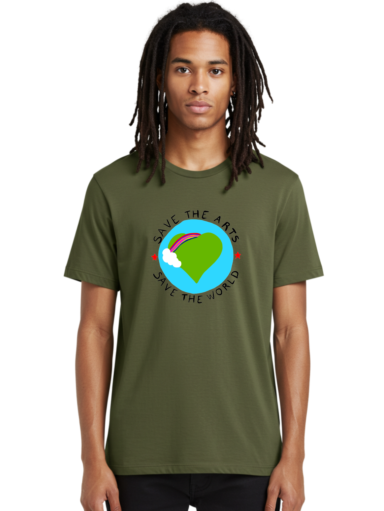 Save-The-Arts-Save-The-World Men'S Graphic Tee, 100% Cotton, Comfortable Casual Summer Wear, Machine Washable, Heart-Shaped Earth, Rainbow, Cloud, Save The Arts, Save The World, Creative Expression, Artistic Activism, - Aaa120 16