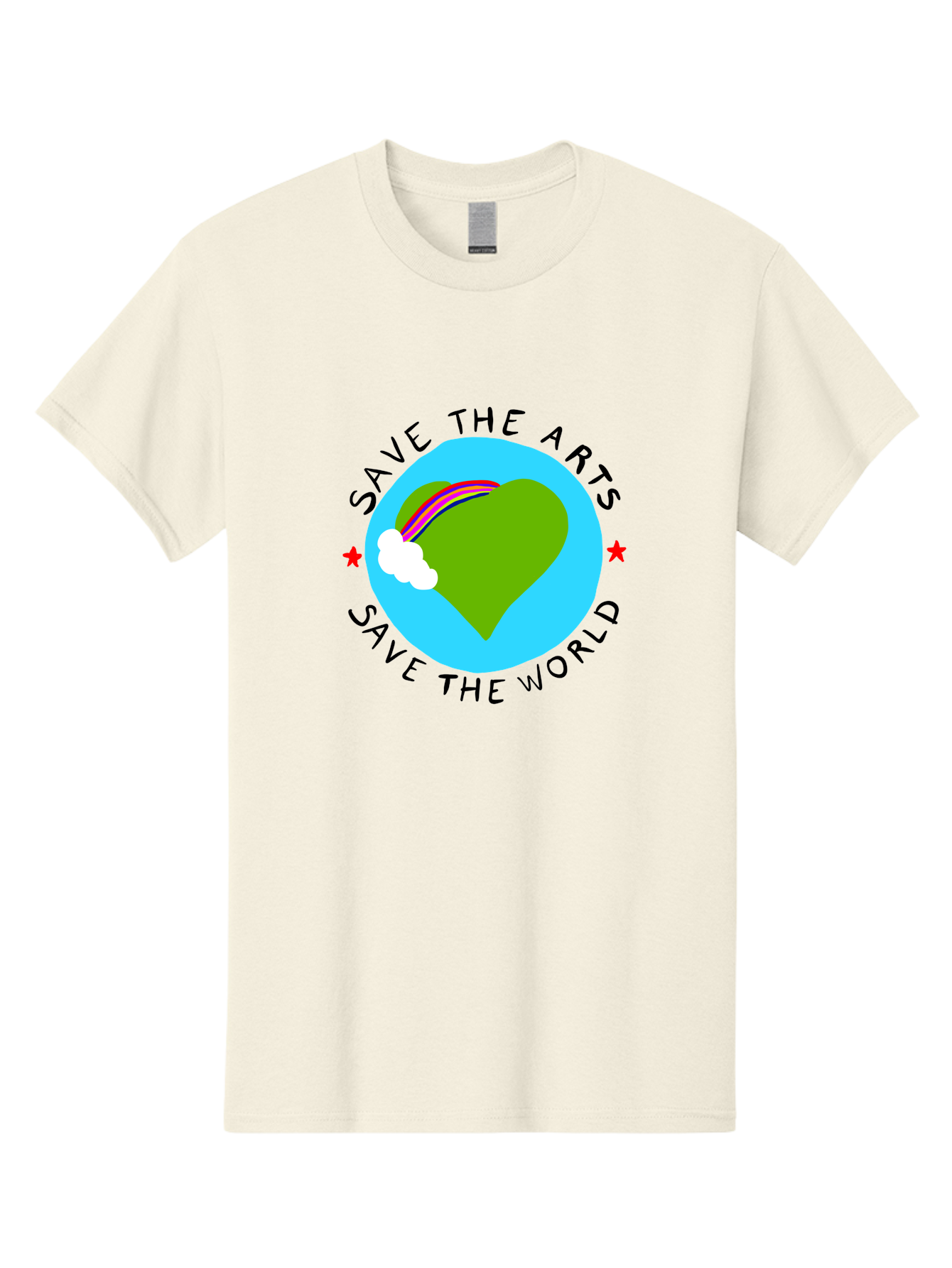 Save-The-Arts-Save-The-World Men'S Graphic Tee, 100% Cotton, Comfortable Casual Summer Wear, Machine Washable, Heart-Shaped Earth, Rainbow, Cloud, Save The Arts, Save The World, Creative Expression, Artistic Activism, - Aaa120 21