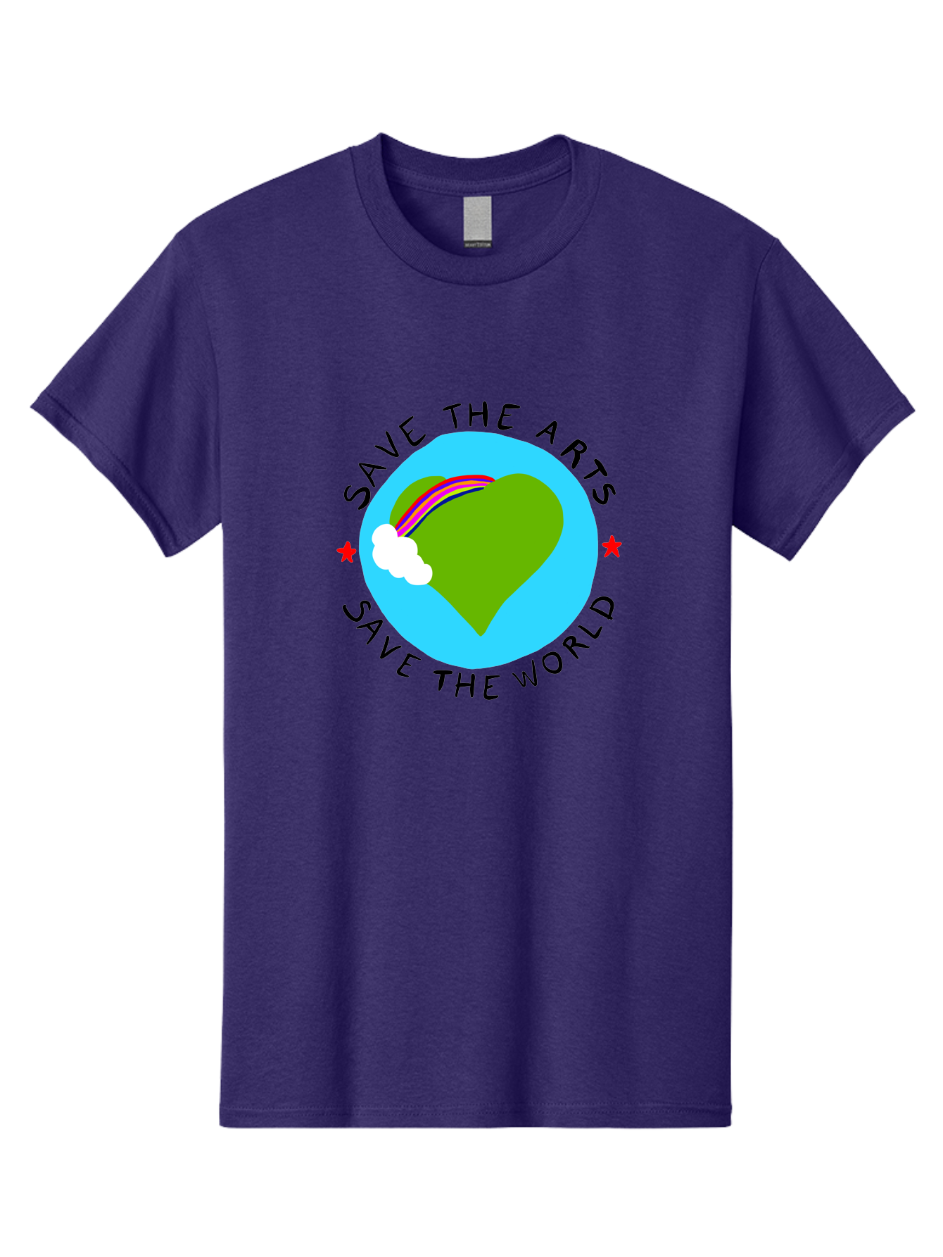 Save-The-Arts-Save-The-World Men'S Graphic Tee, 100% Cotton, Comfortable Casual Summer Wear, Machine Washable, Heart-Shaped Earth, Rainbow, Cloud, Save The Arts, Save The World, Creative Expression, Artistic Activism, - Aaa120 17