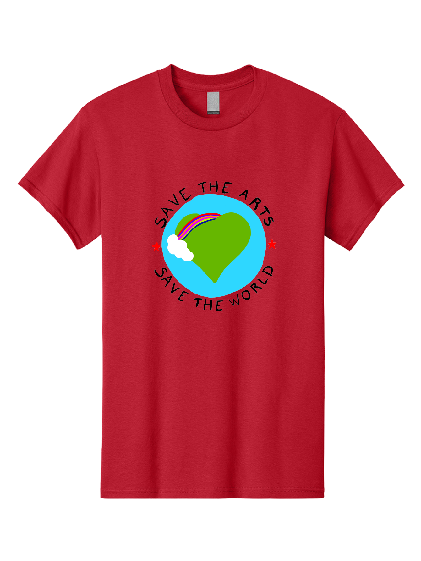 Save-The-Arts-Save-The-World Men'S Graphic Tee, 100% Cotton, Comfortable Casual Summer Wear, Machine Washable, Heart-Shaped Earth, Rainbow, Cloud, Save The Arts, Save The World, Creative Expression, Artistic Activism, - Aaa120 25
