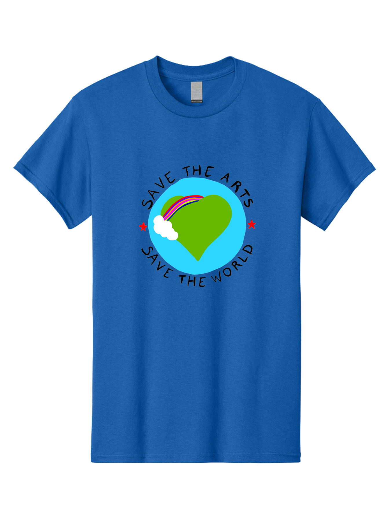 Save-The-Arts-Save-The-World Men'S Graphic Tee, 100% Cotton, Comfortable Casual Summer Wear, Machine Washable, Heart-Shaped Earth, Rainbow, Cloud, Save The Arts, Save The World, Creative Expression, Artistic Activism, - Aaa120 7