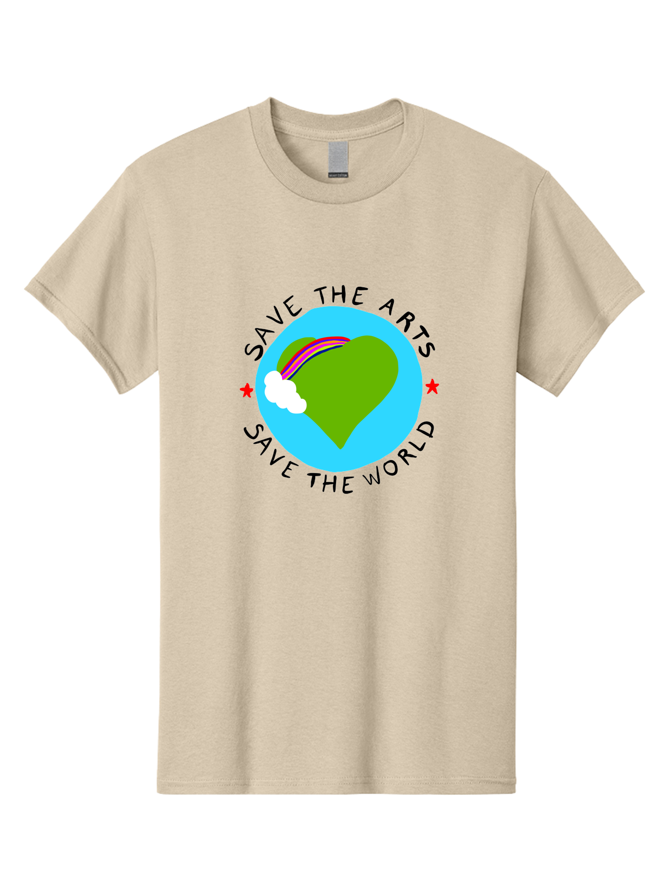 Save-The-Arts-Save-The-World Men'S Graphic Tee, 100% Cotton, Comfortable Casual Summer Wear, Machine Washable, Heart-Shaped Earth, Rainbow, Cloud, Save The Arts, Save The World, Creative Expression, Artistic Activism, - Aaa120 27
