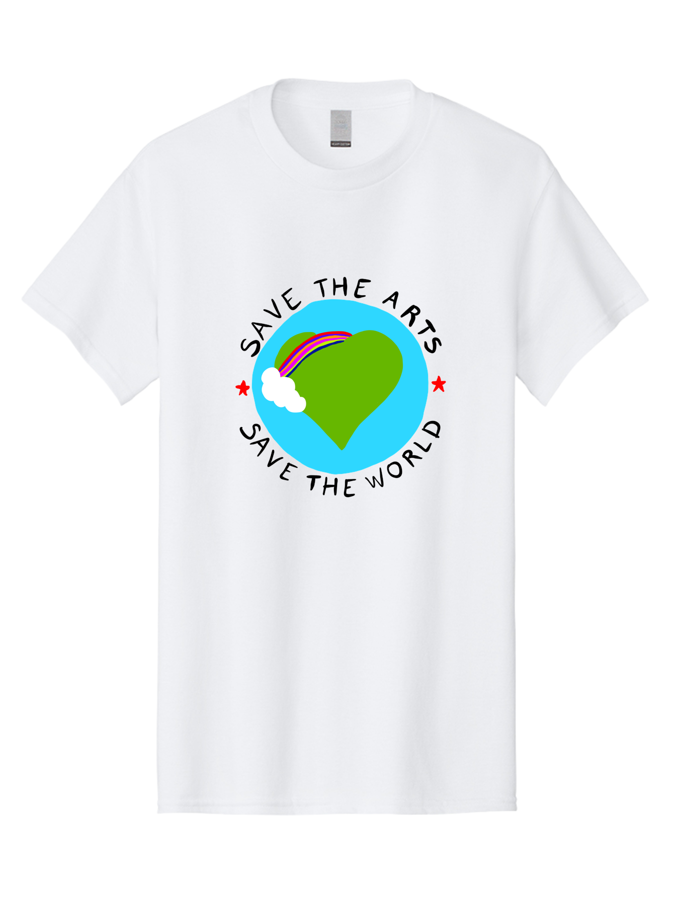 Save-The-Arts-Save-The-World Men'S Graphic Tee, 100% Cotton, Comfortable Casual Summer Wear, Machine Washable, Heart-Shaped Earth, Rainbow, Cloud, Save The Arts, Save The World, Creative Expression, Artistic Activism, - Aaa120 29