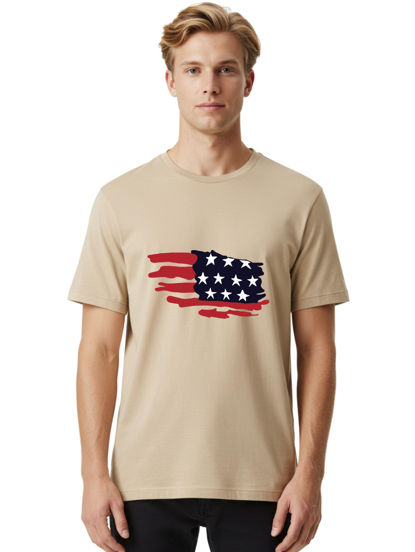 Stars-And-Stripes Men'S Graphic Tee, 100% Cotton, Comfortable Casual Summer Wear, Machine Washable, American Flag, Red And White Stripes, White Stars, Patriotic Symbol, Us National Flag, Freedom Representation, Abstract Design, - Aaa126 12