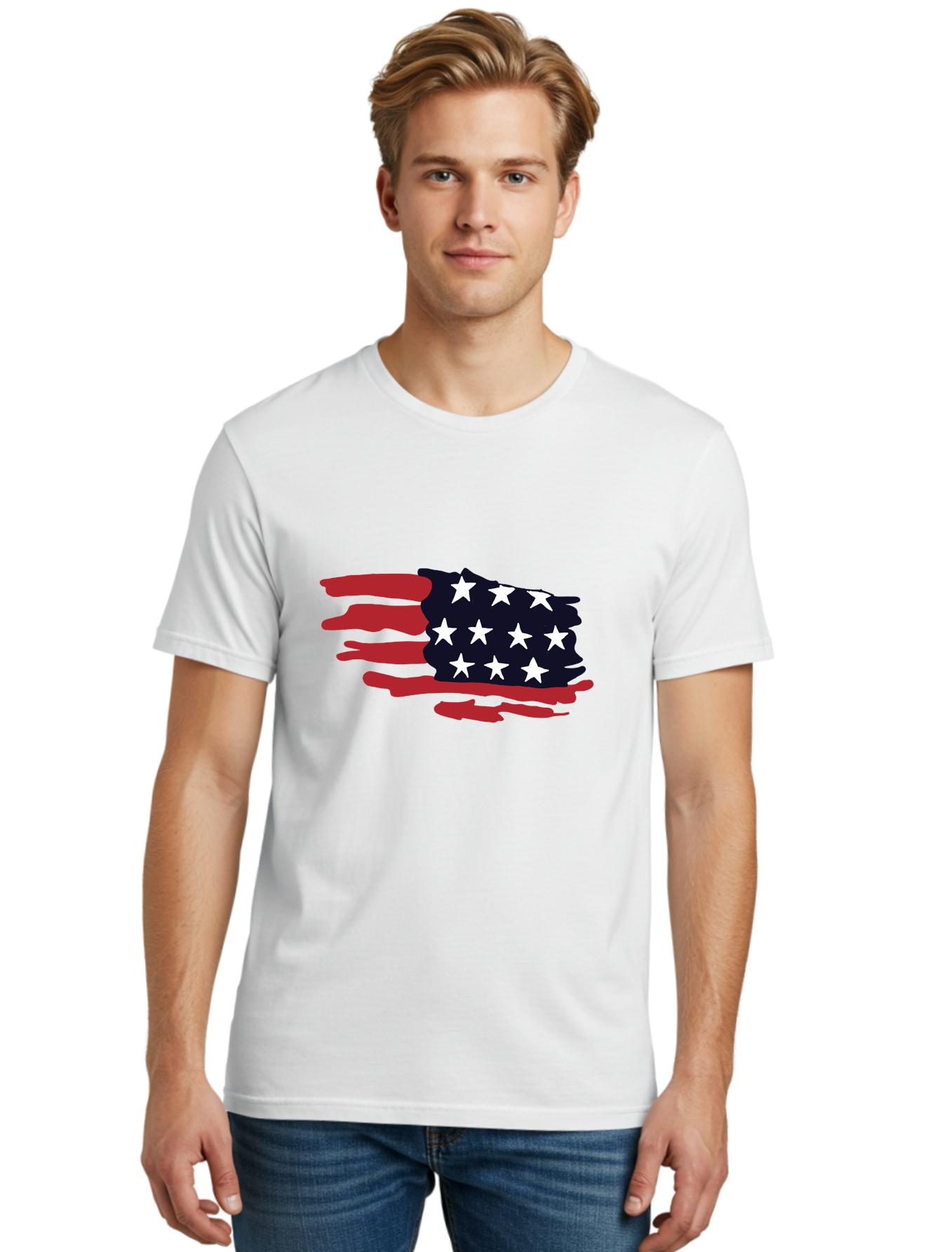 Stars-And-Stripes Men'S Graphic Tee, 100% Cotton, Comfortable Casual Summer Wear, Machine Washable, American Flag, Red And White Stripes, White Stars, Patriotic Symbol, Us National Flag, Freedom Representation, Abstract Design, - Aaa126 20