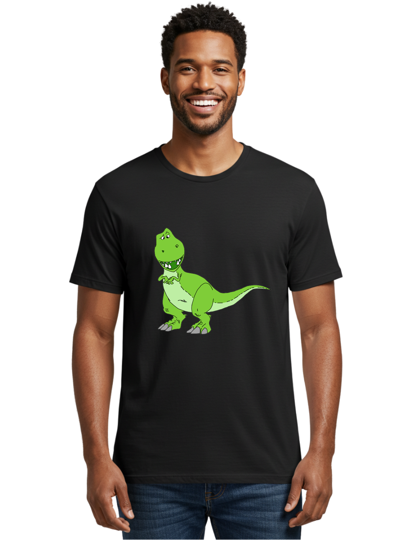 T-Rex Men'S Graphic Tee, 100% Cotton, Comfortable Casual Summer Wear, Machine Washable, Cartoon T-Rex, Green Dinosaur, Prehistoric Creature, Toothy Grin, Playful Expression, Dinosaur Illustration, Children'S Character, Fun And Friendly, - Aaa128 12