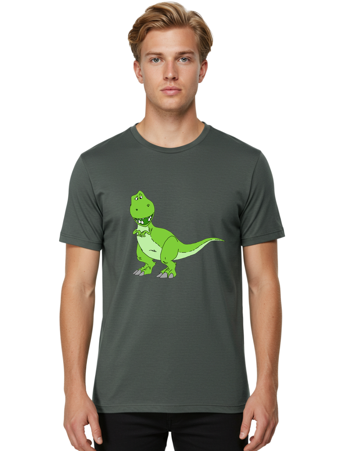 T-Rex Men'S Graphic Tee, 100% Cotton, Comfortable Casual Summer Wear, Machine Washable, Cartoon T-Rex, Green Dinosaur, Prehistoric Creature, Toothy Grin, Playful Expression, Dinosaur Illustration, Children'S Character, Fun And Friendly, - Aaa128 8