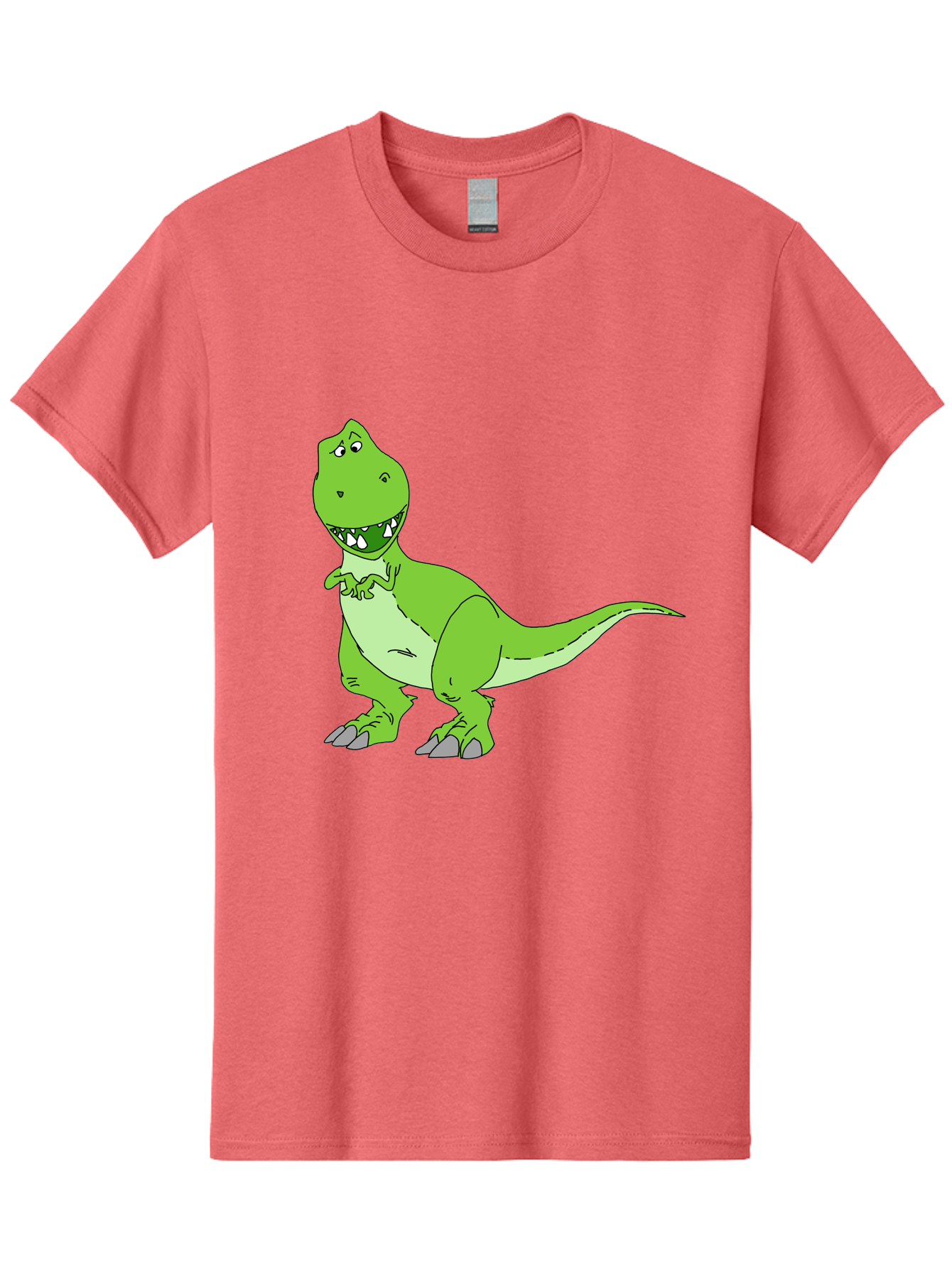T-Rex Men'S Graphic Tee, 100% Cotton, Comfortable Casual Summer Wear, Machine Washable, Cartoon T-Rex, Green Dinosaur, Prehistoric Creature, Toothy Grin, Playful Expression, Dinosaur Illustration, Children'S Character, Fun And Friendly, - Aaa128 23