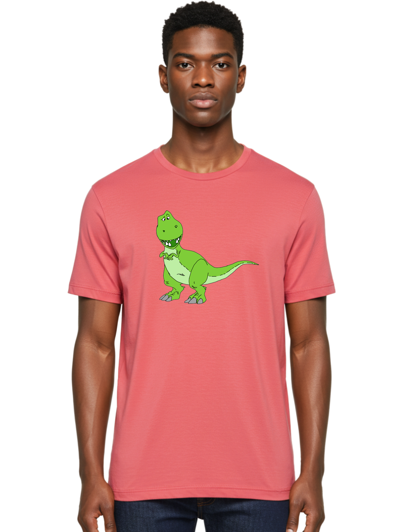 T-Rex Men'S Graphic Tee, 100% Cotton, Comfortable Casual Summer Wear, Machine Washable, Cartoon T-Rex, Green Dinosaur, Prehistoric Creature, Toothy Grin, Playful Expression, Dinosaur Illustration, Children'S Character, Fun And Friendly, - Aaa128 24