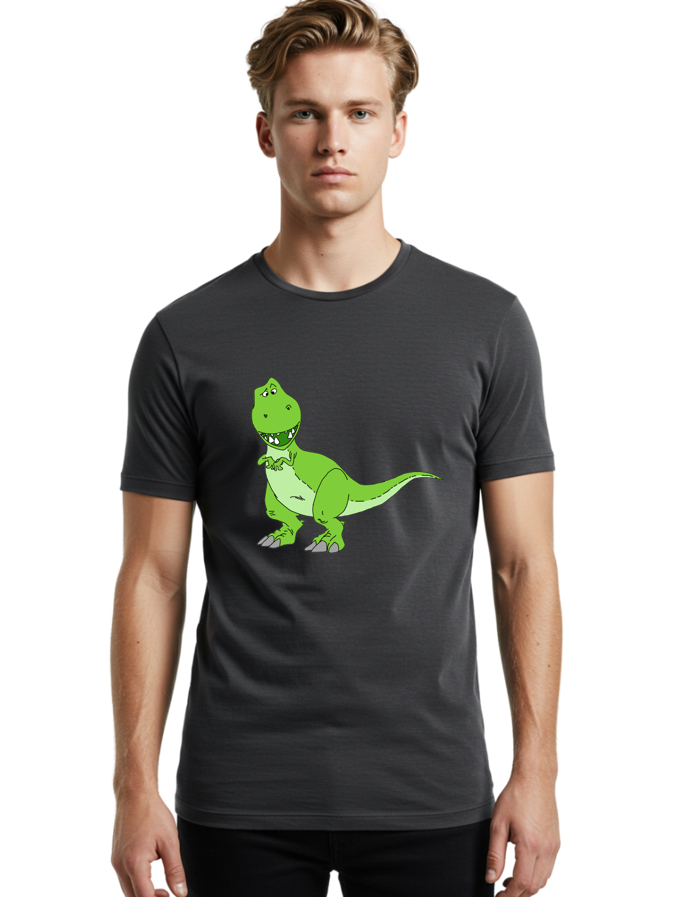 T-Rex Men'S Graphic Tee, 100% Cotton, Comfortable Casual Summer Wear, Machine Washable, Cartoon T-Rex, Green Dinosaur, Prehistoric Creature, Toothy Grin, Playful Expression, Dinosaur Illustration, Children'S Character, Fun And Friendly, - Aaa128 4
