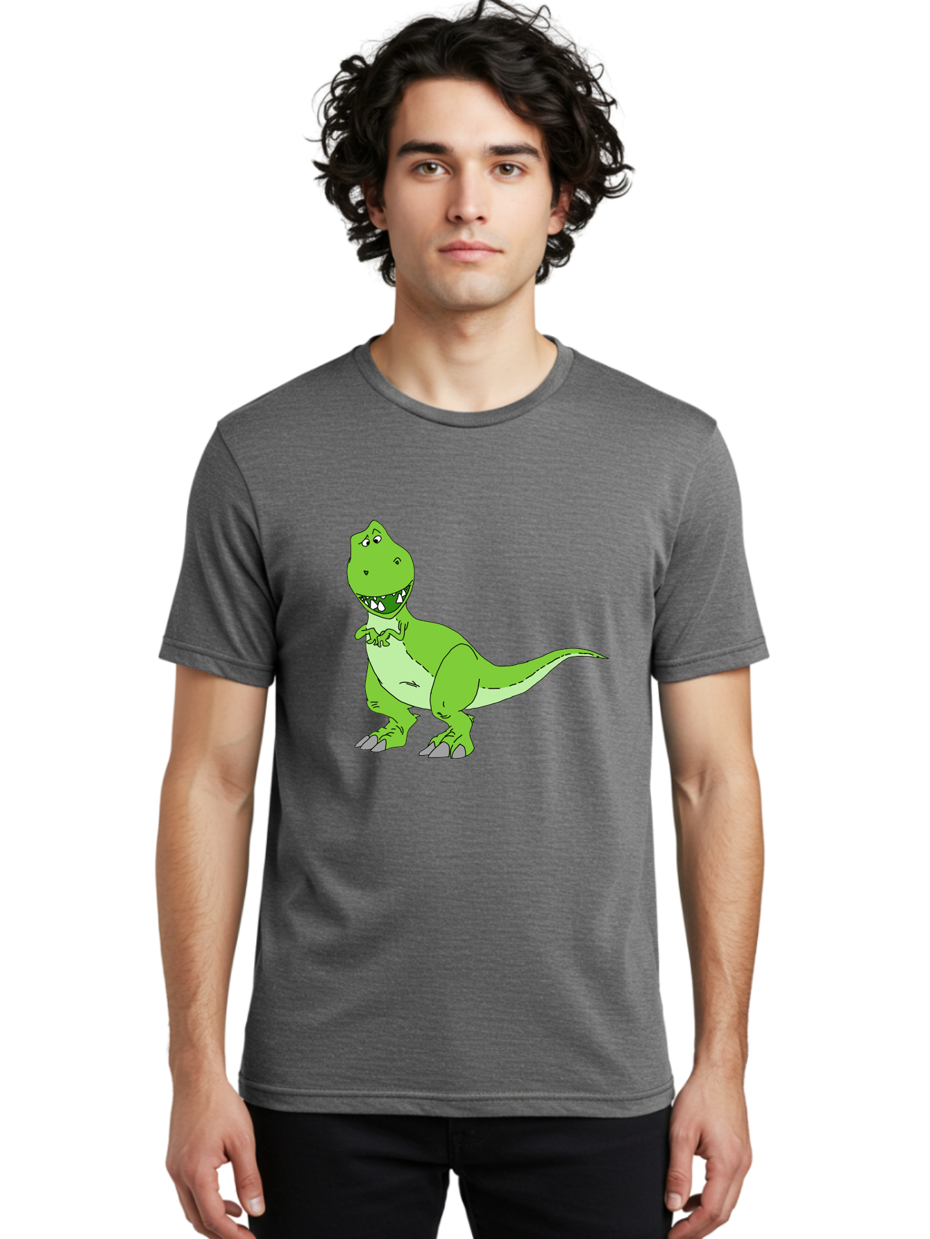 T-Rex Men'S Graphic Tee, 100% Cotton, Comfortable Casual Summer Wear, Machine Washable, Cartoon T-Rex, Green Dinosaur, Prehistoric Creature, Toothy Grin, Playful Expression, Dinosaur Illustration, Children'S Character, Fun And Friendly, - Aaa128 6