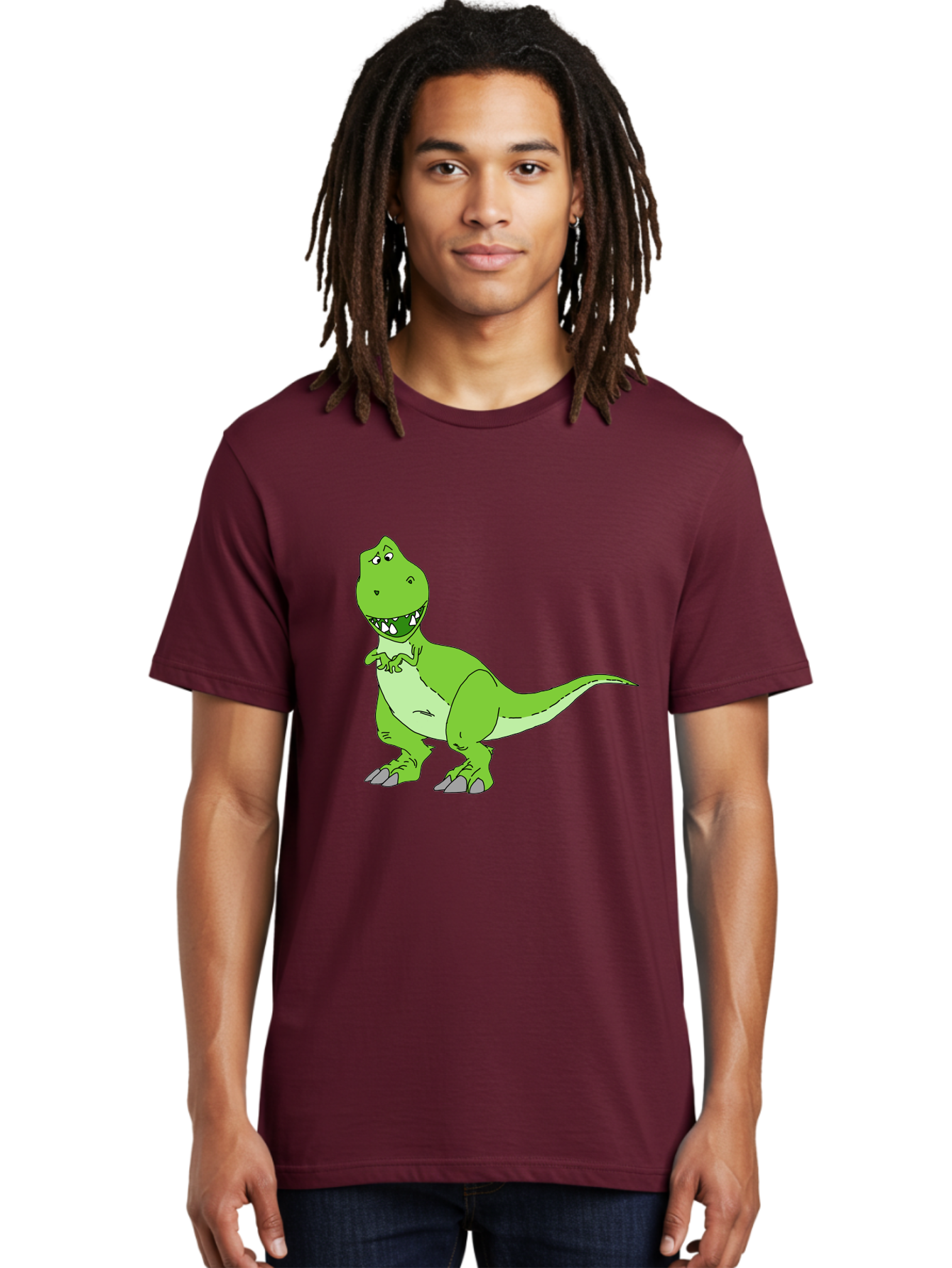T-Rex Men'S Graphic Tee, 100% Cotton, Comfortable Casual Summer Wear, Machine Washable, Cartoon T-Rex, Green Dinosaur, Prehistoric Creature, Toothy Grin, Playful Expression, Dinosaur Illustration, Children'S Character, Fun And Friendly, - Aaa128 26