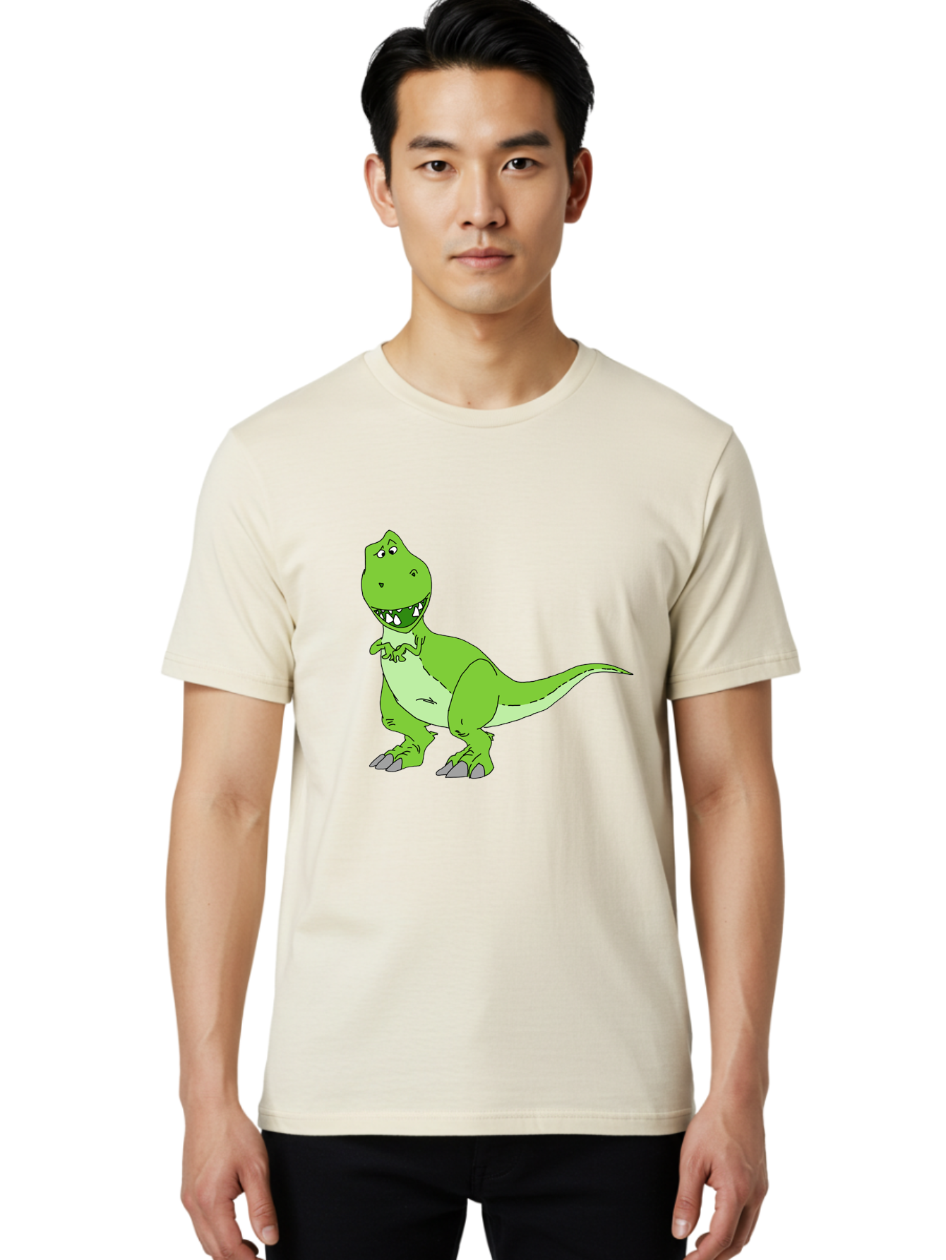 T-Rex Men'S Graphic Tee, 100% Cotton, Comfortable Casual Summer Wear, Machine Washable, Cartoon T-Rex, Green Dinosaur, Prehistoric Creature, Toothy Grin, Playful Expression, Dinosaur Illustration, Children'S Character, Fun And Friendly, - Aaa128 30