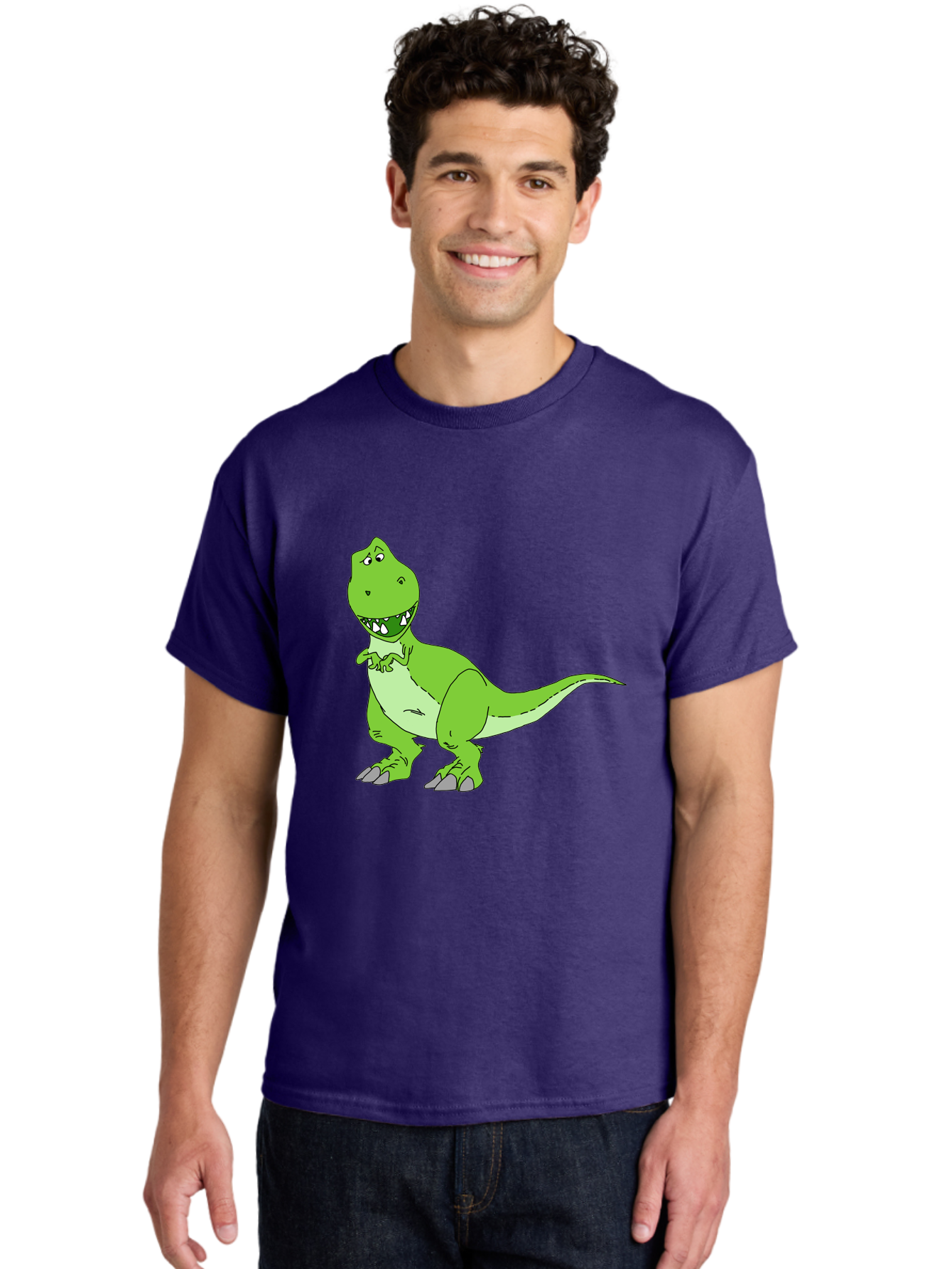 T-Rex Men'S Graphic Tee, 100% Cotton, Comfortable Casual Summer Wear, Machine Washable, Cartoon T-Rex, Green Dinosaur, Prehistoric Creature, Toothy Grin, Playful Expression, Dinosaur Illustration, Children'S Character, Fun And Friendly, - Aaa128 10