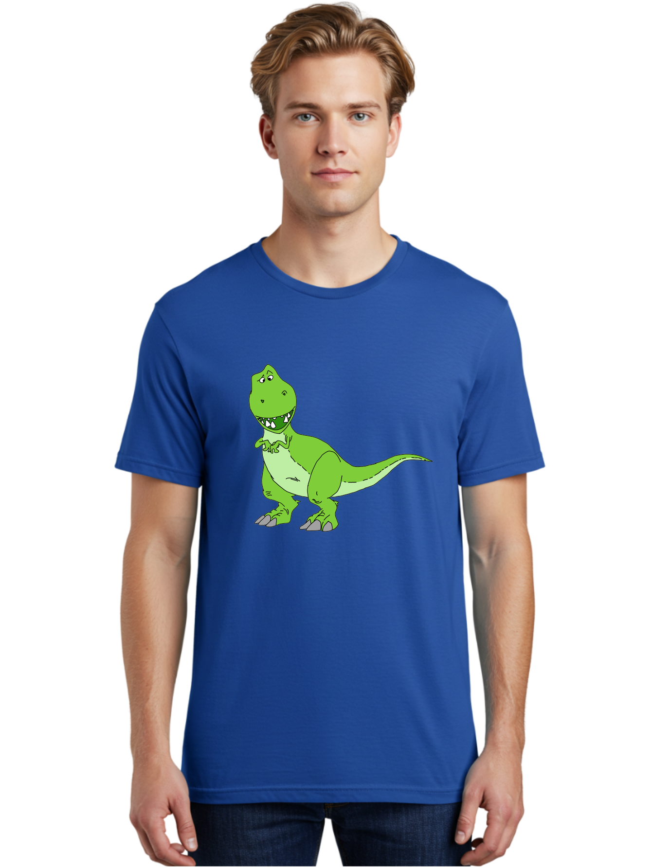 T-Rex Men'S Graphic Tee, 100% Cotton, Comfortable Casual Summer Wear, Machine Washable, Cartoon T-Rex, Green Dinosaur, Prehistoric Creature, Toothy Grin, Playful Expression, Dinosaur Illustration, Children'S Character, Fun And Friendly, - Aaa128 22