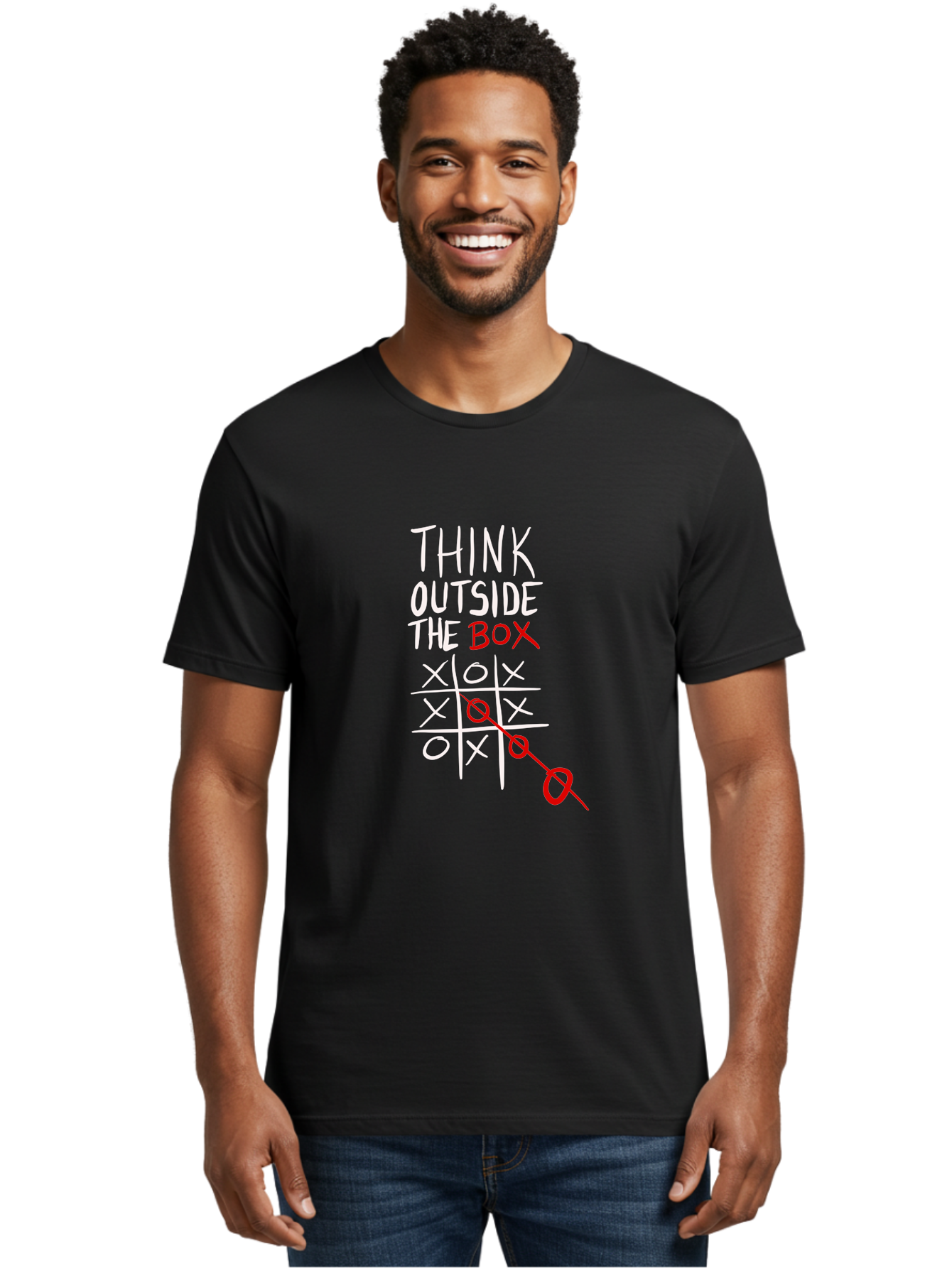 Think-Outside-The-Box Men'S Graphic Tee, 100% Cotton, Comfortable Casual Summer Wear, Machine Washable, Think Outside The Box, Creative Thinking, Tic Tac Toe Game, Innovative Ideas, Problem-Solving, Strategic Thinking, Outside The Box, - Aaa129 12