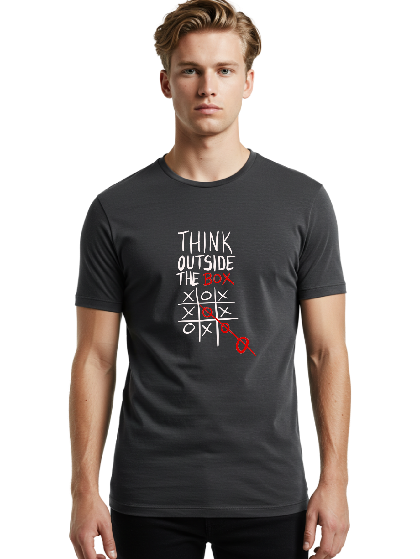 Think-Outside-The-Box Men'S Graphic Tee, 100% Cotton, Comfortable Casual Summer Wear, Machine Washable, Think Outside The Box, Creative Thinking, Tic Tac Toe Game, Innovative Ideas, Problem-Solving, Strategic Thinking, Outside The Box, - Aaa129 4